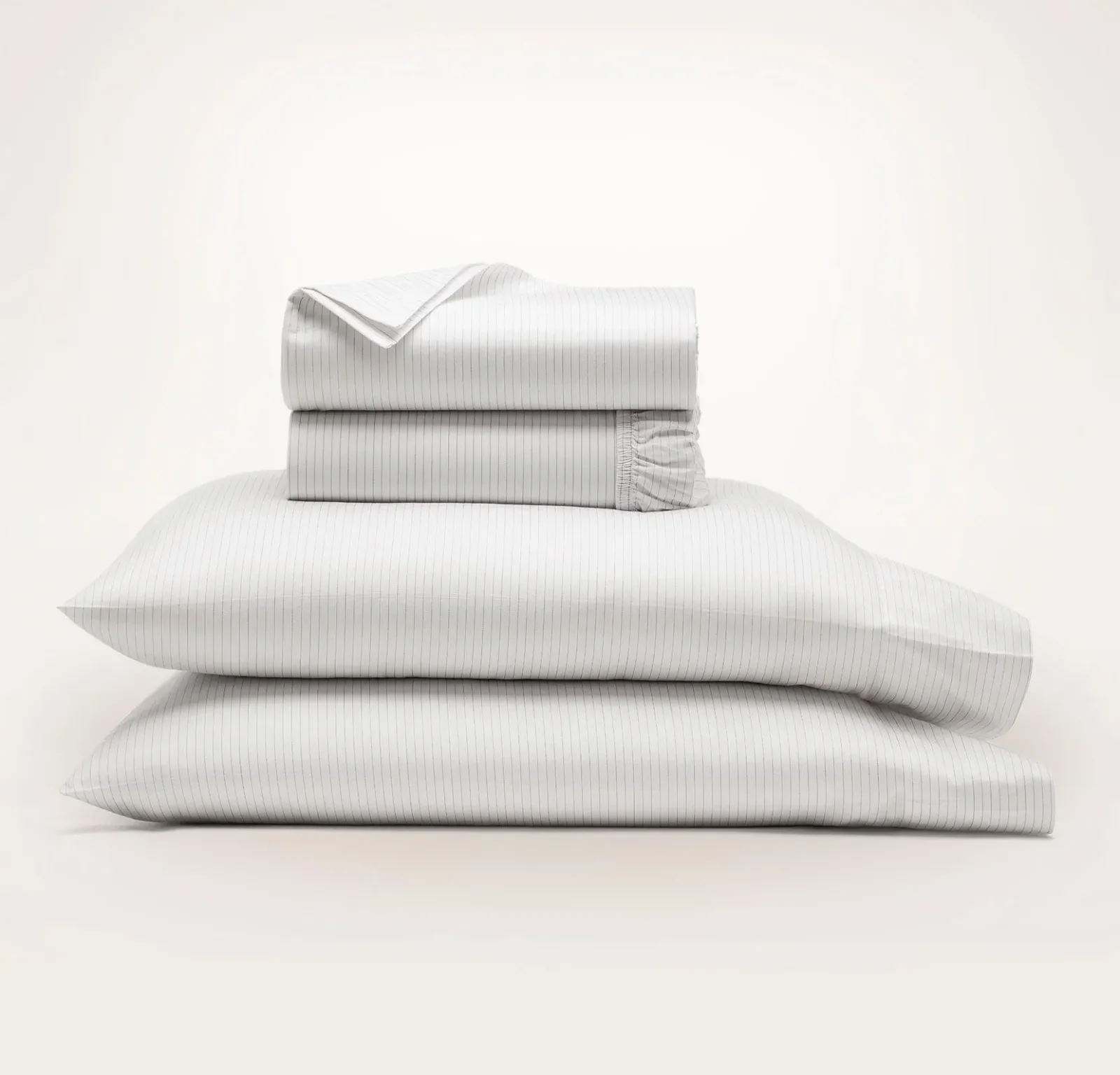 Neville Signature Hemmed Sheet Set – White/Mineral Delicate Stripe