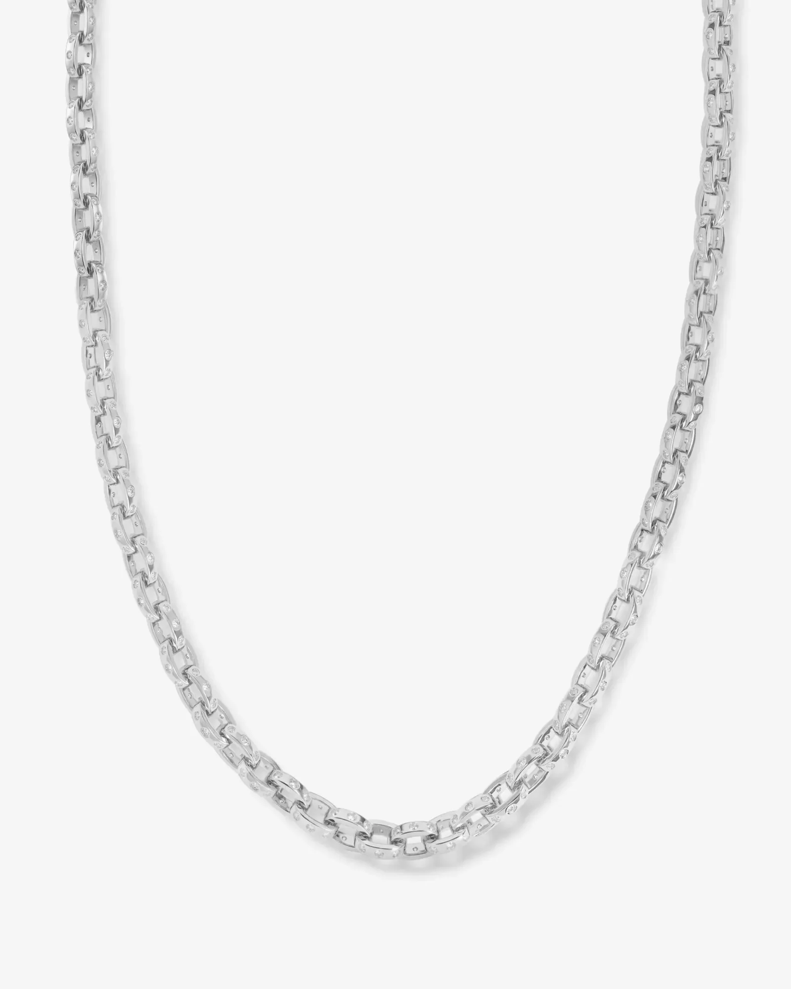 Ashley Chain Link Necklace 6mm – Silver|White Diamondettes