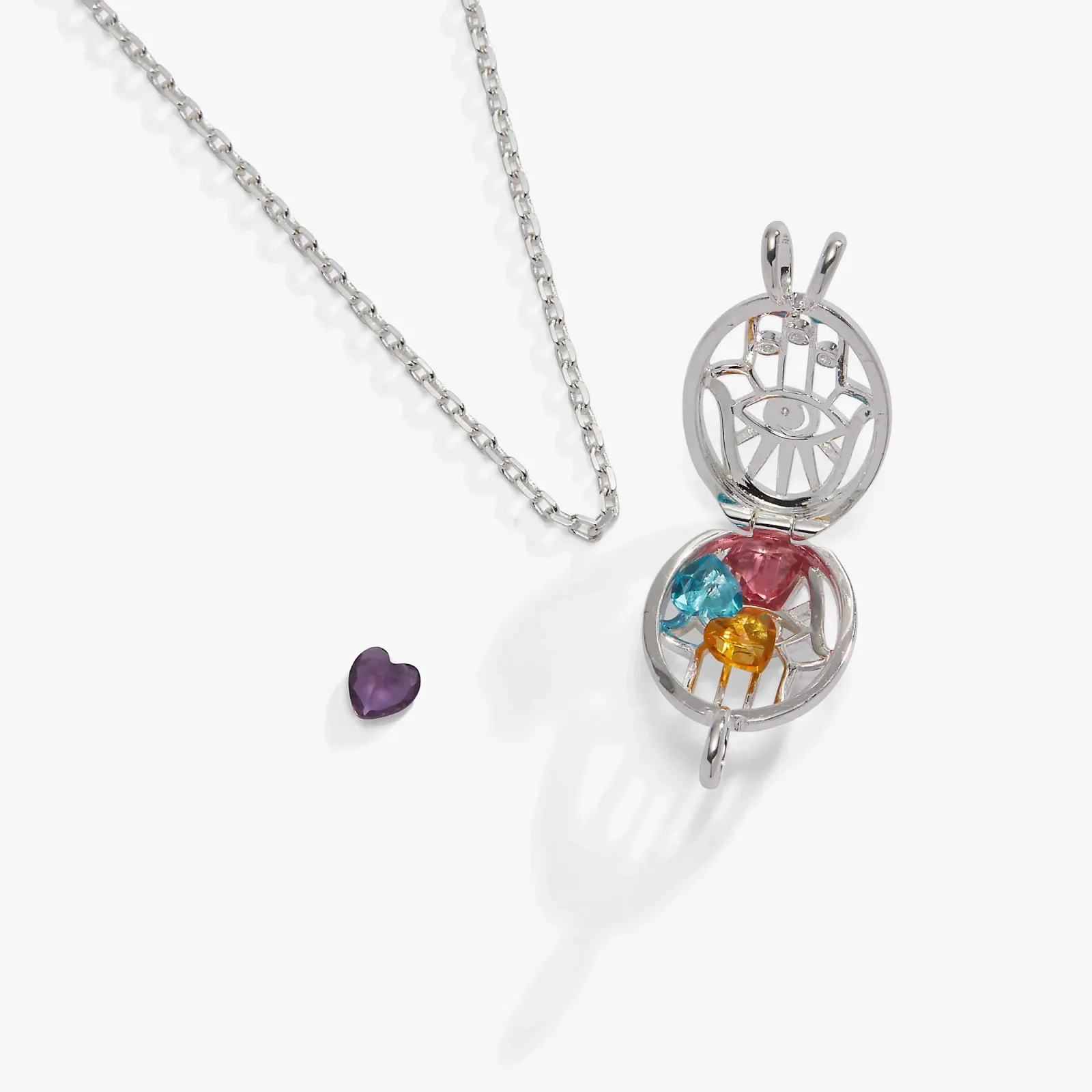 Hamsa & Evil Eye Birthstone Shaker Necklace