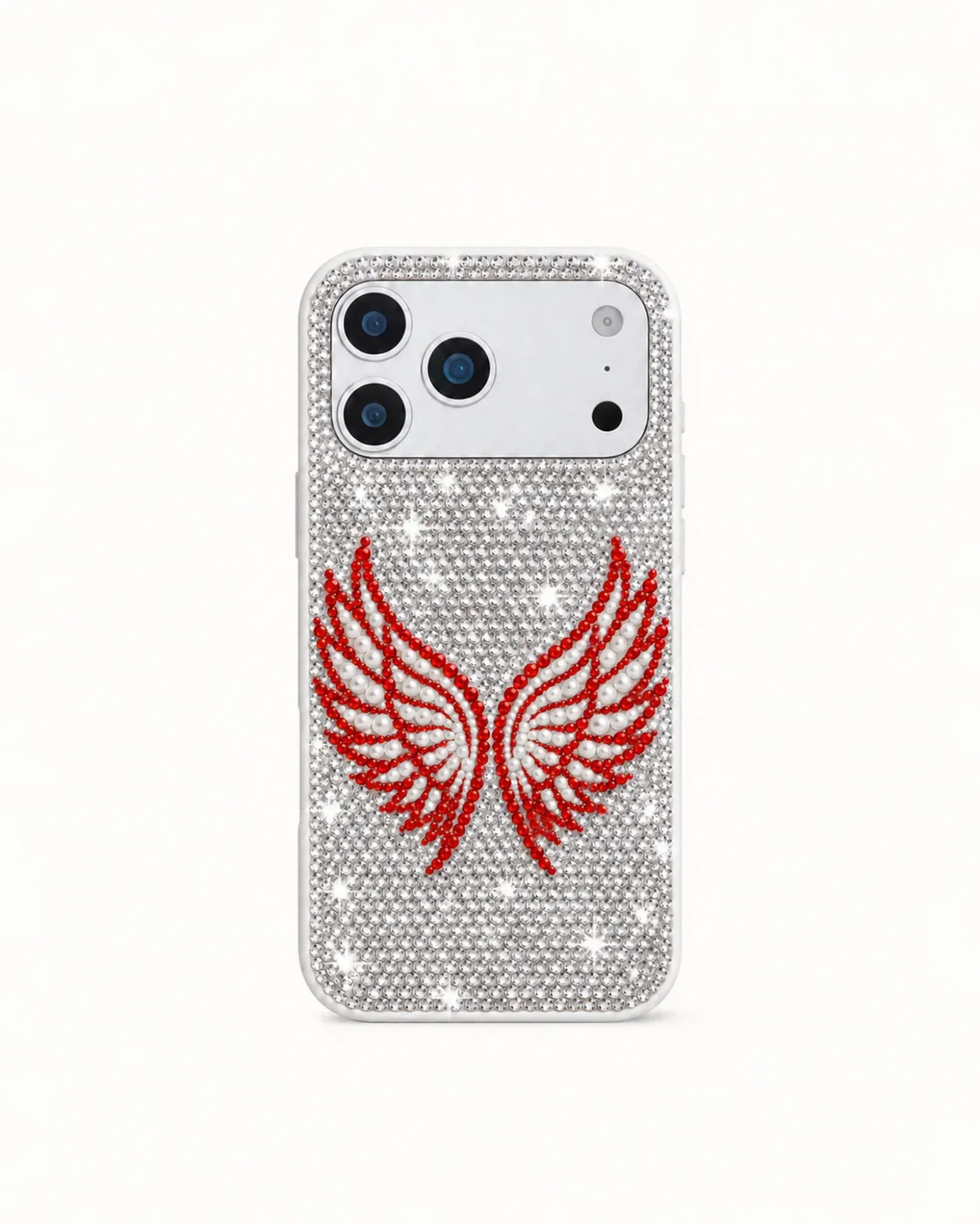 Red Angel Wings Artificial Crystal Phone Case – White