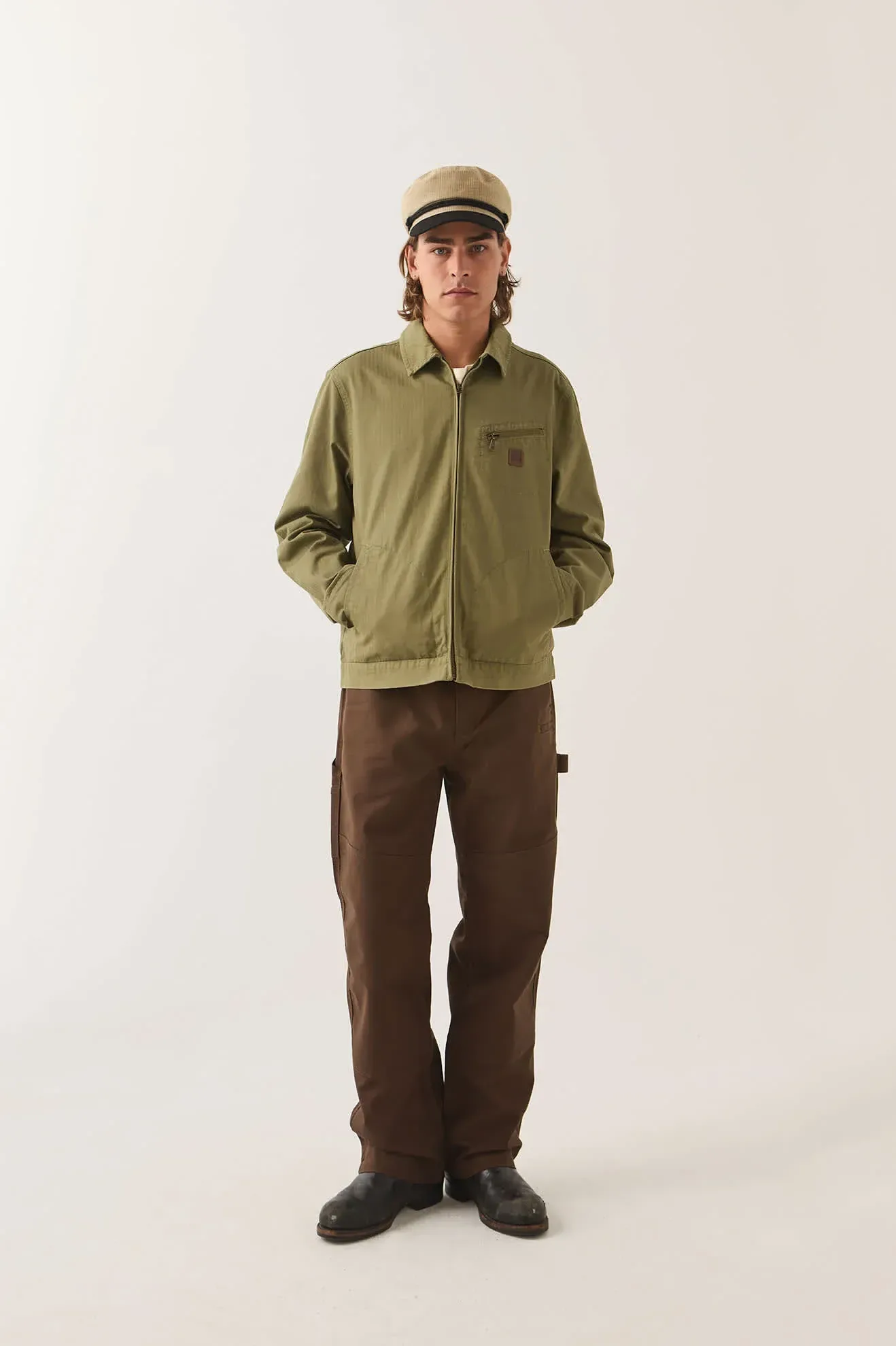 Mechanic Garage Zip Jacket – Olive Surplus Herringbone