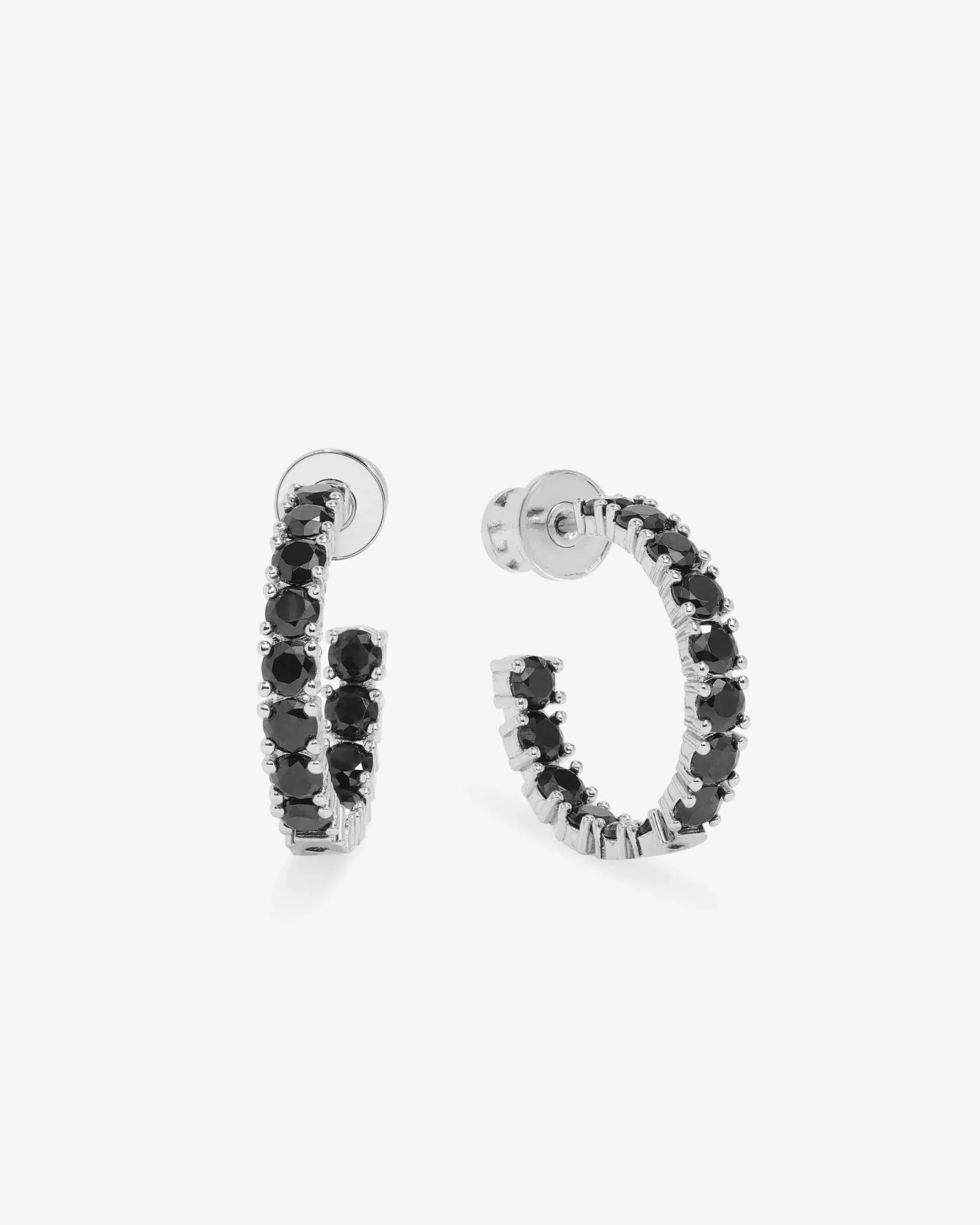Heiress Hoops .75" – Silver|Black Diamondettes