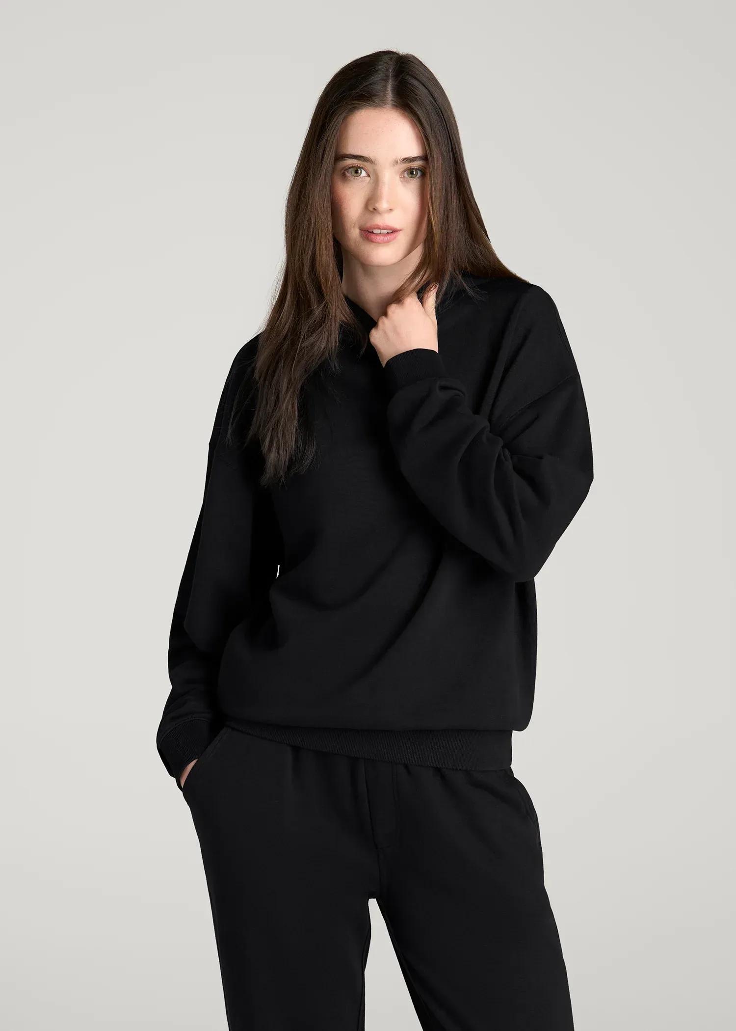 Everyday French Terry Hoodie for Tall Women in Black