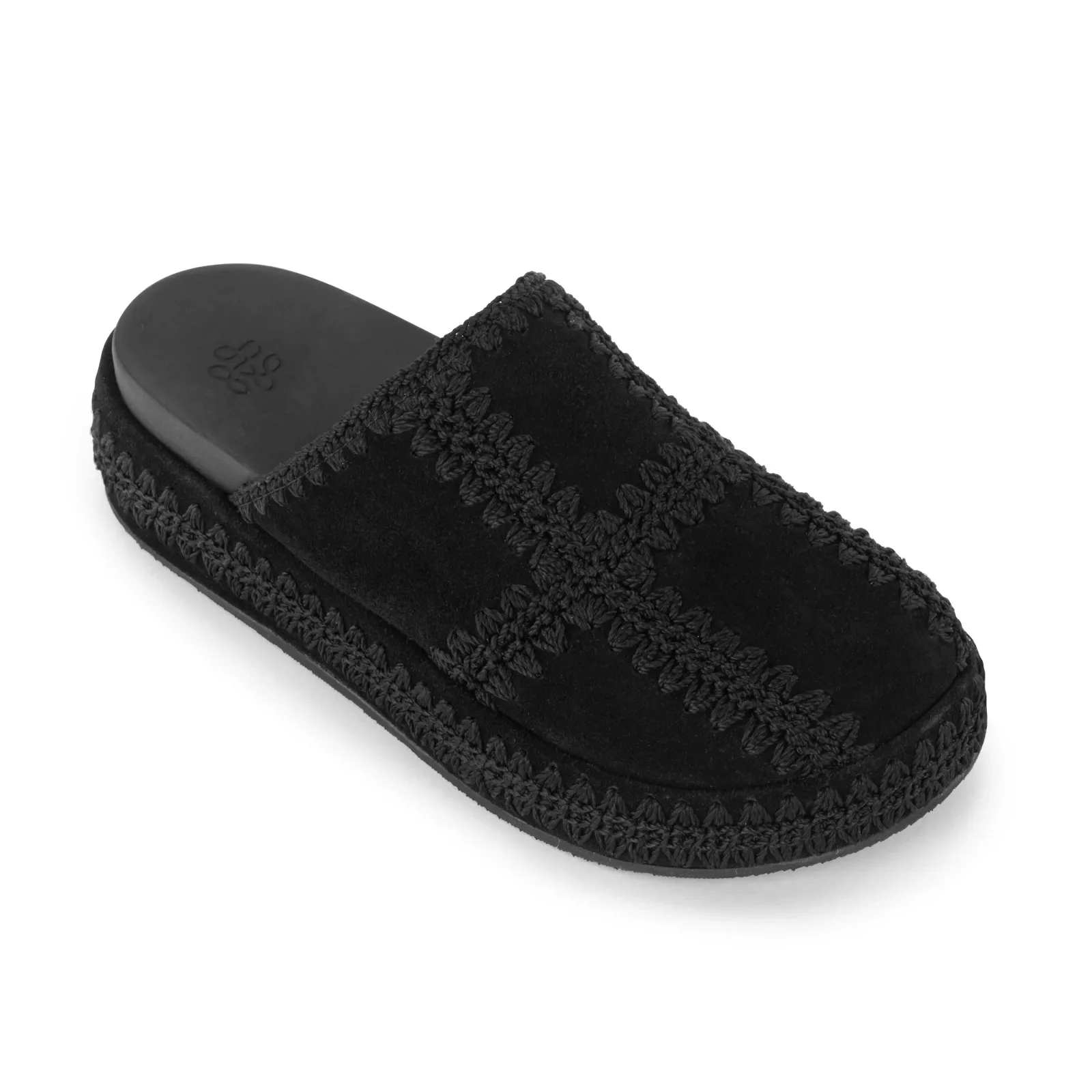 Bryn Platform Clog – Leather – Black Suede Patch