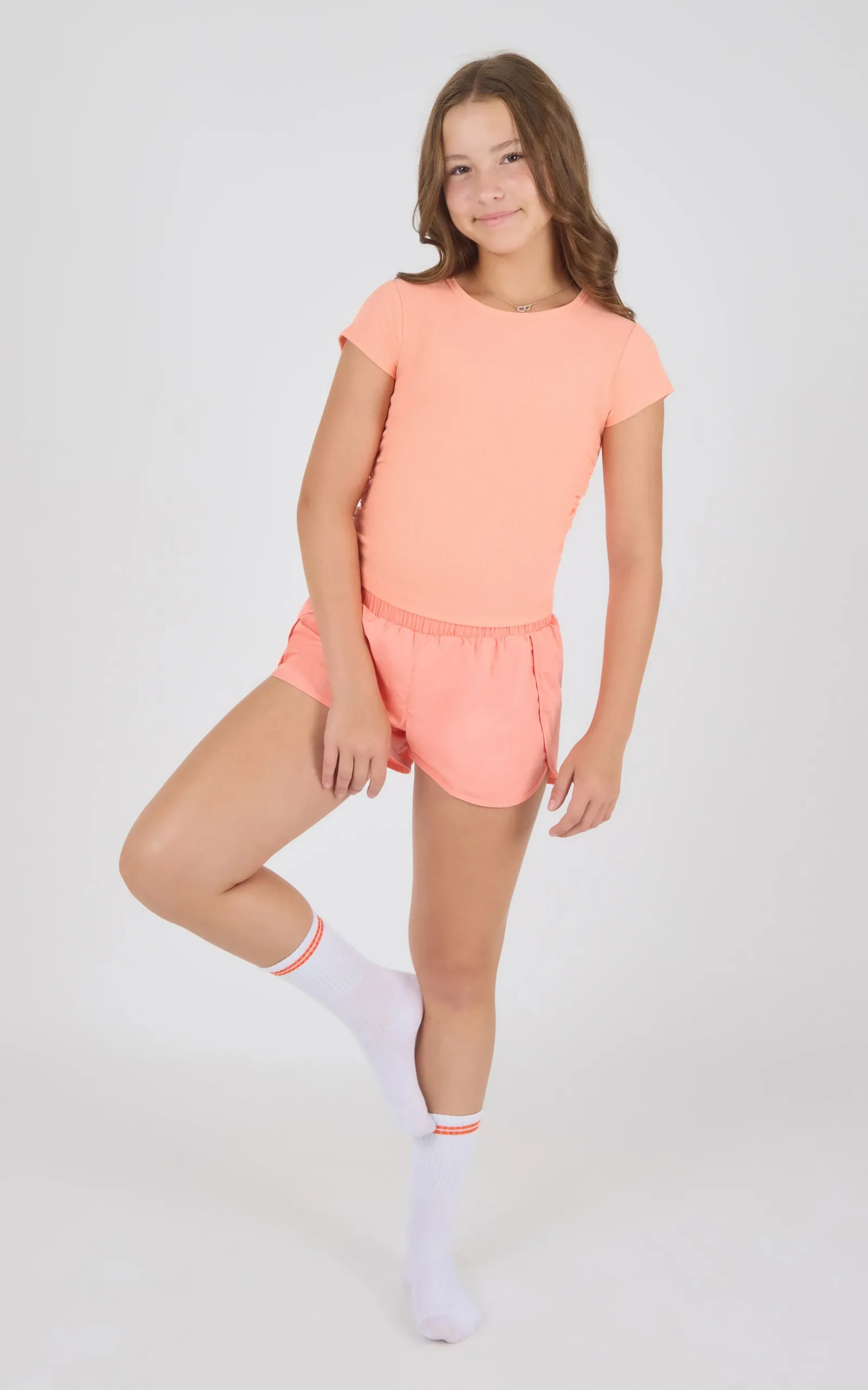 Girls Heavenly Rib Phoebe Crop Tank & Running Shorts & Socks Set