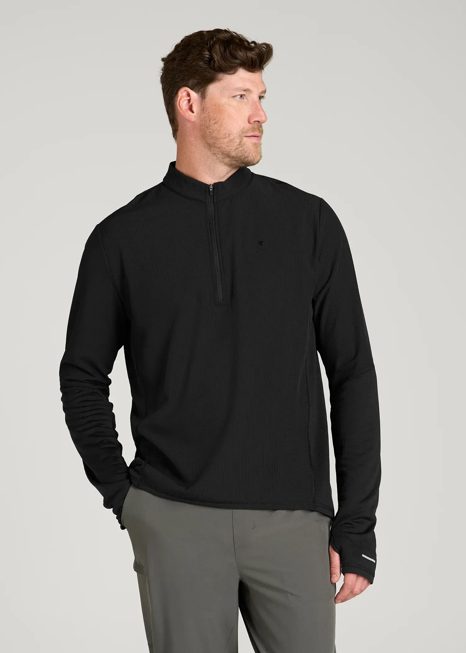 Thermal Half Zip Running Top for Tall Men in Black