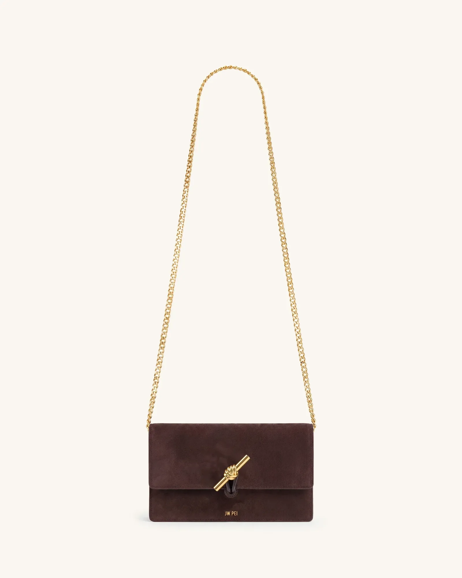 Lena Metal Rope Knot Faux Suede Chain Crossbody Wallet – Brown