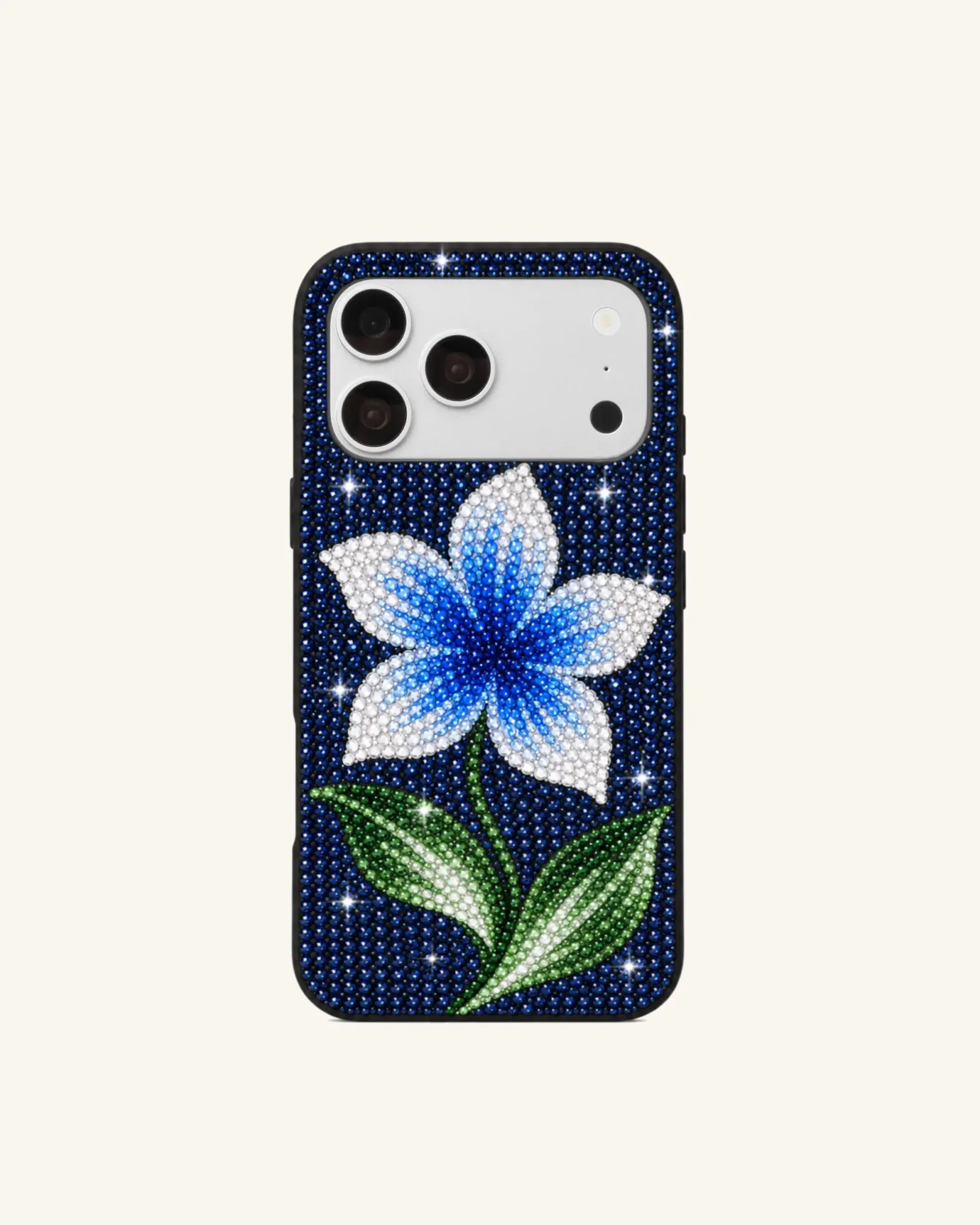 Blue Flower Artificial Crystal Phone Case – Navy