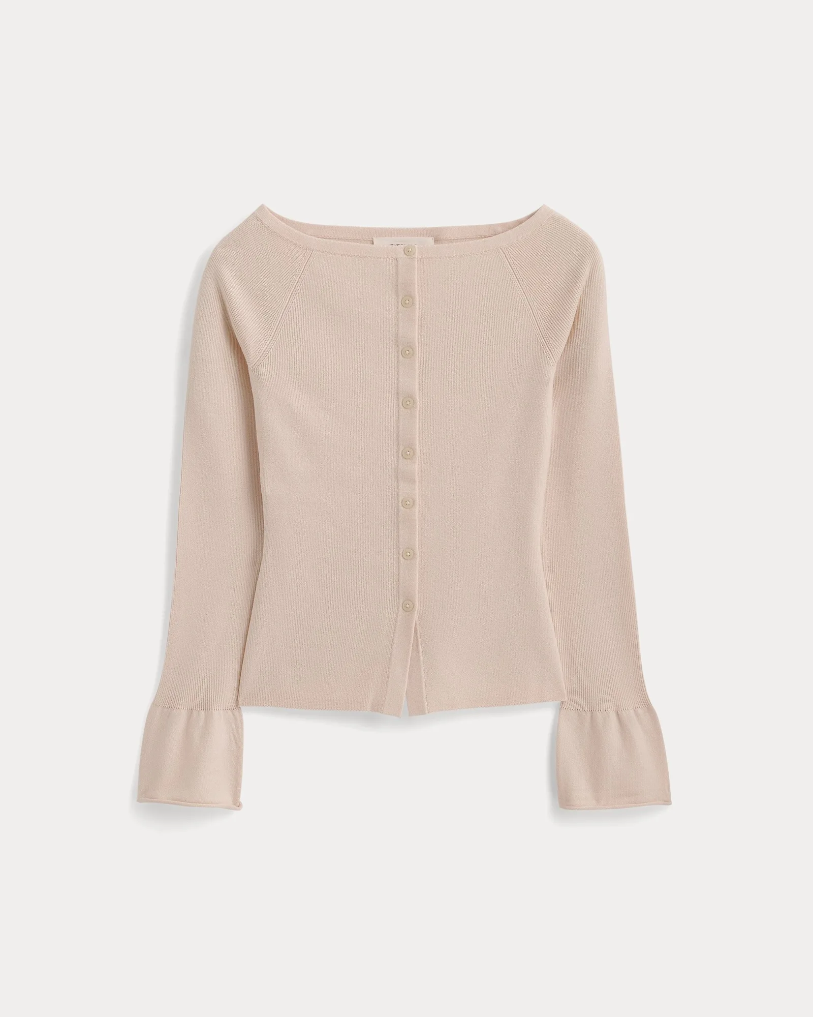 Fine Knit Off-The-Shoulder Cardigan – Whisper Pink