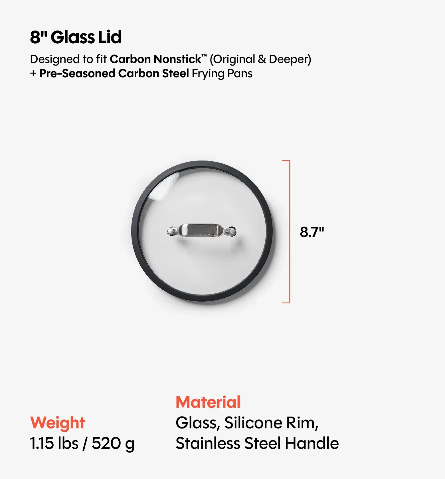 8” Pre-Seasoned Carbon Steel Pan + Glass Lid