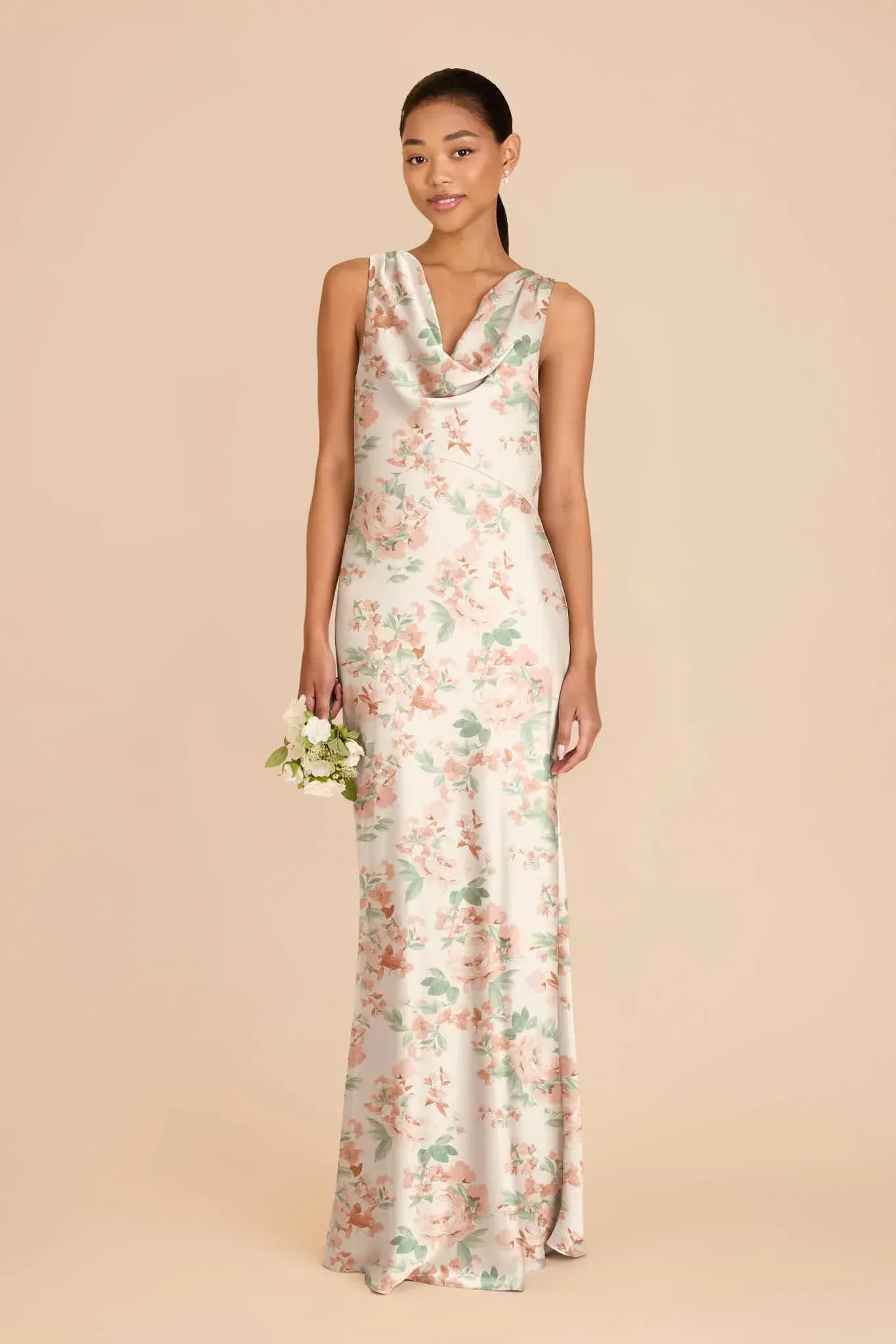 Bonnie Matte Satin Dress – Dusty Apricot Peonies