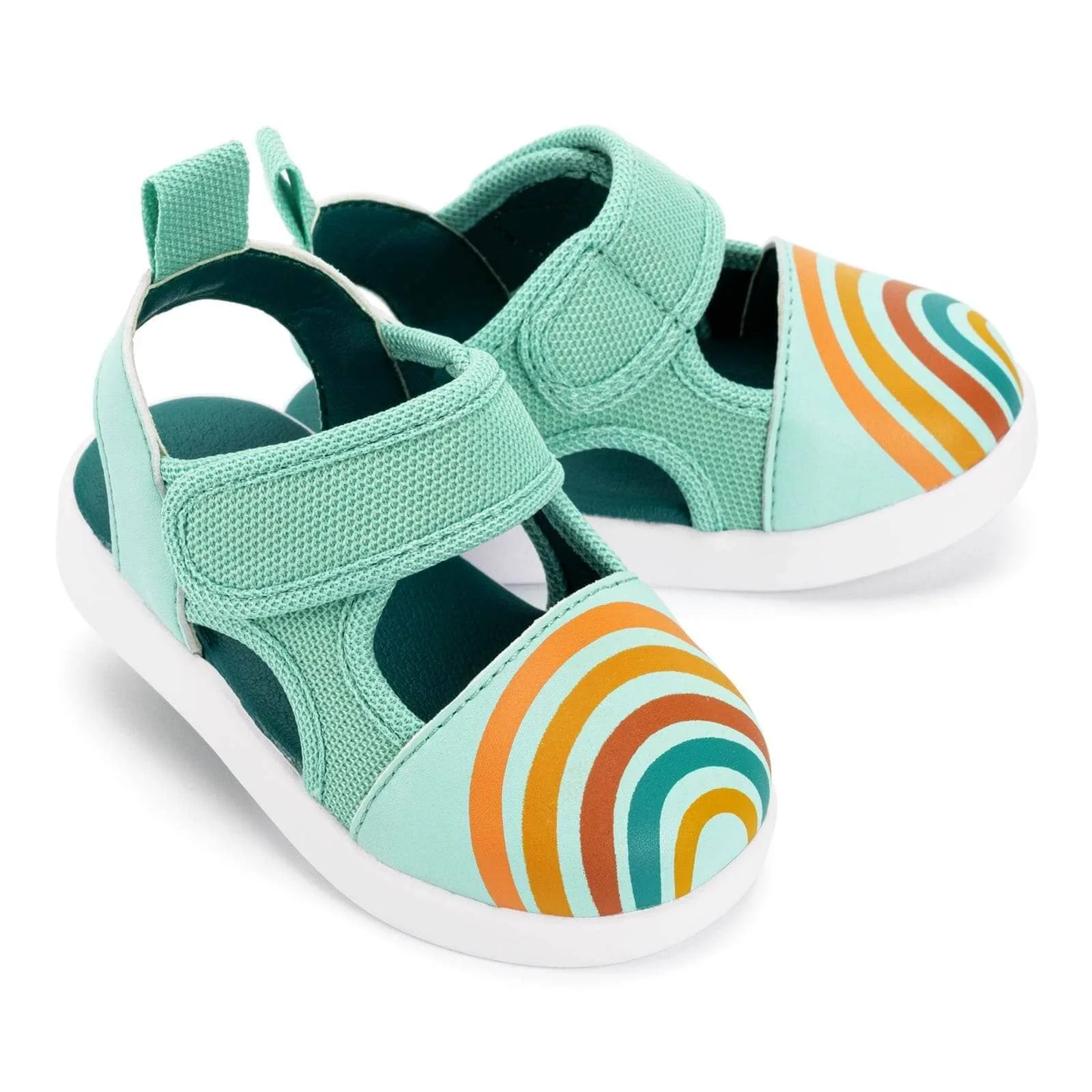 Vintage Rainbow Squeakerless Toddler Sandals for Girls and Boys – Teal