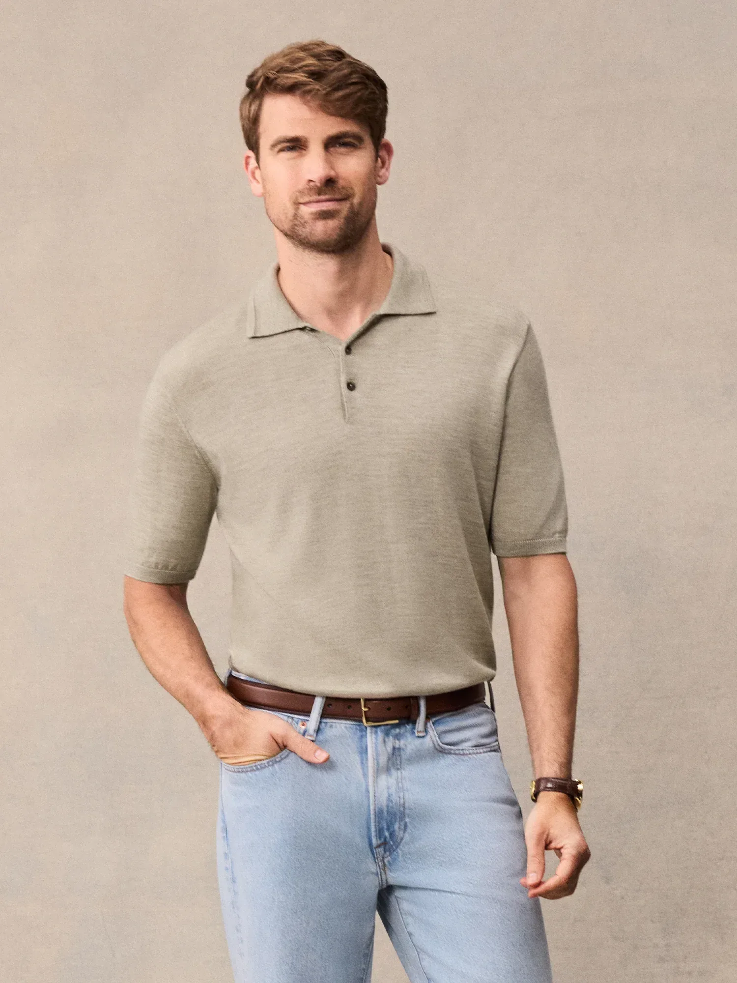 Oatmeal Short-Sleeve Sweater Polo