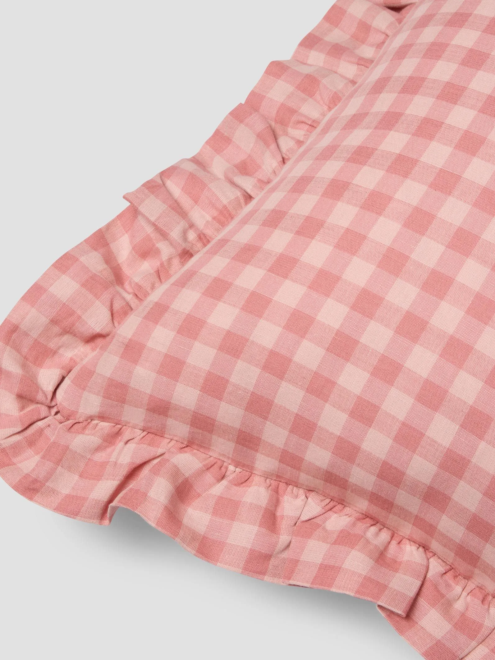 Dusty Pink & Rose Gingham Frill Linen Blend Filled Cushion