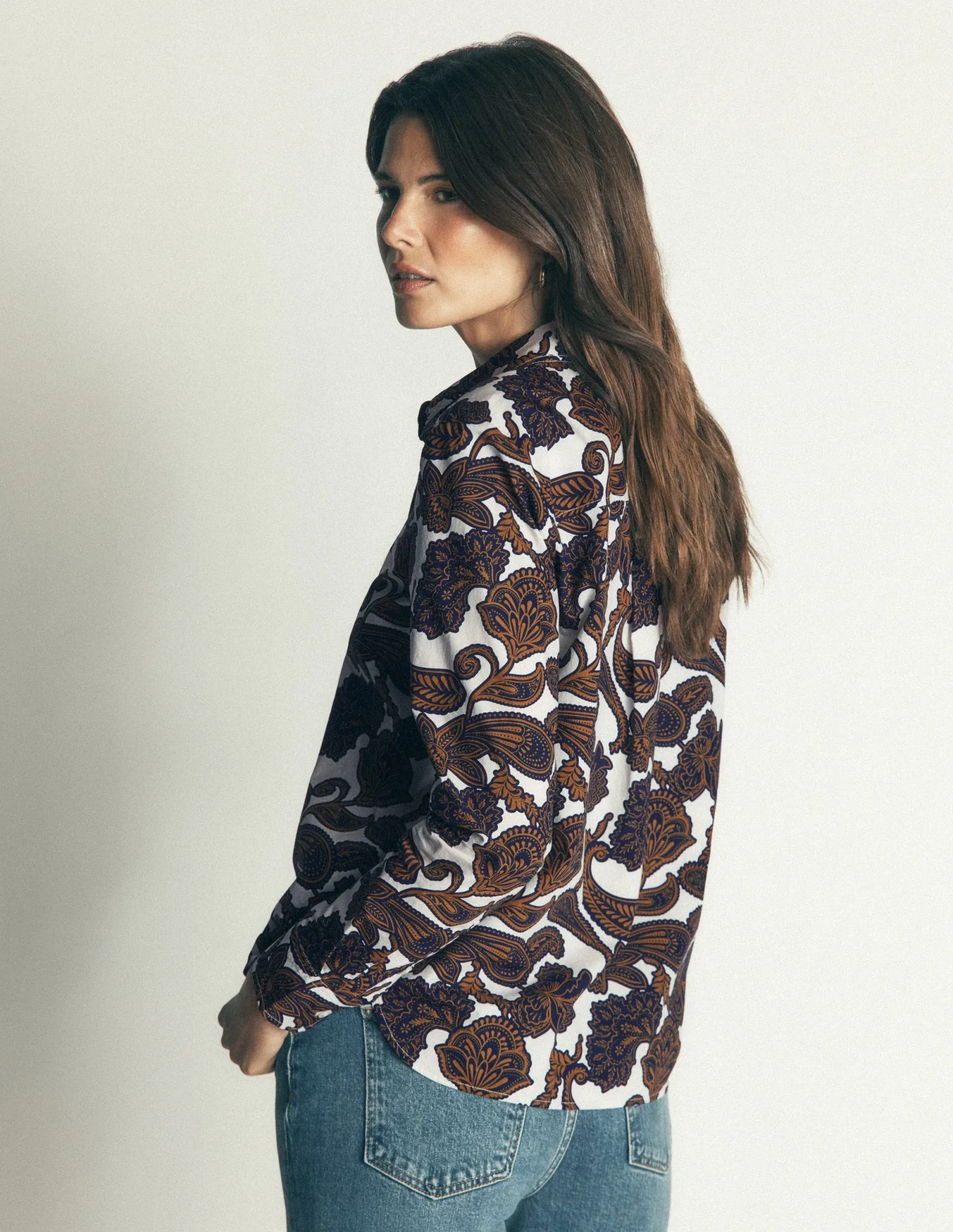 The New Sienna Cotton Shirt-Almond Milk, Paisley Bouquet