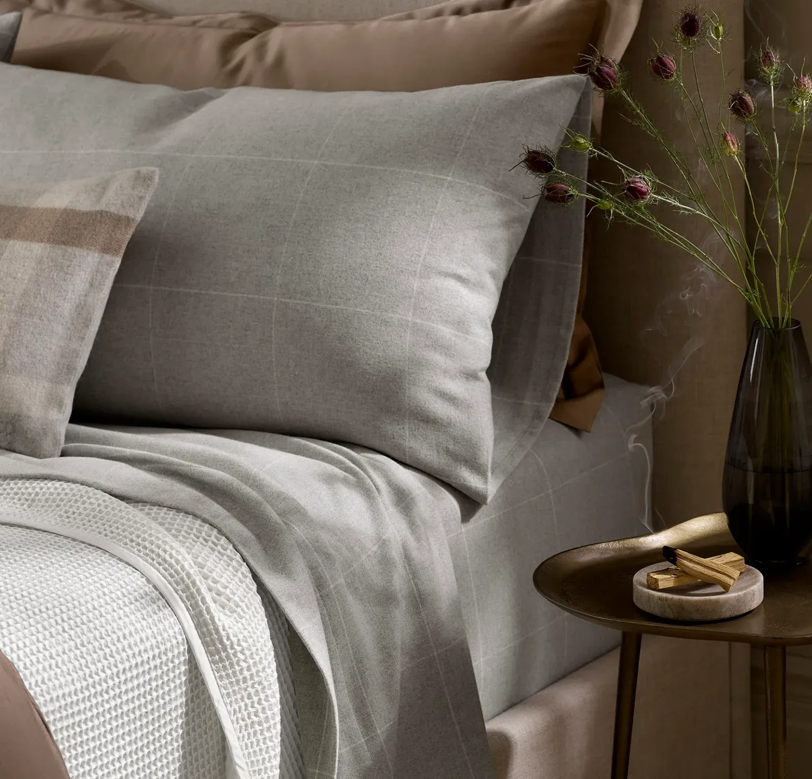 Flannel Pillowcase Set – Heathered Fog/Cream Windowpane