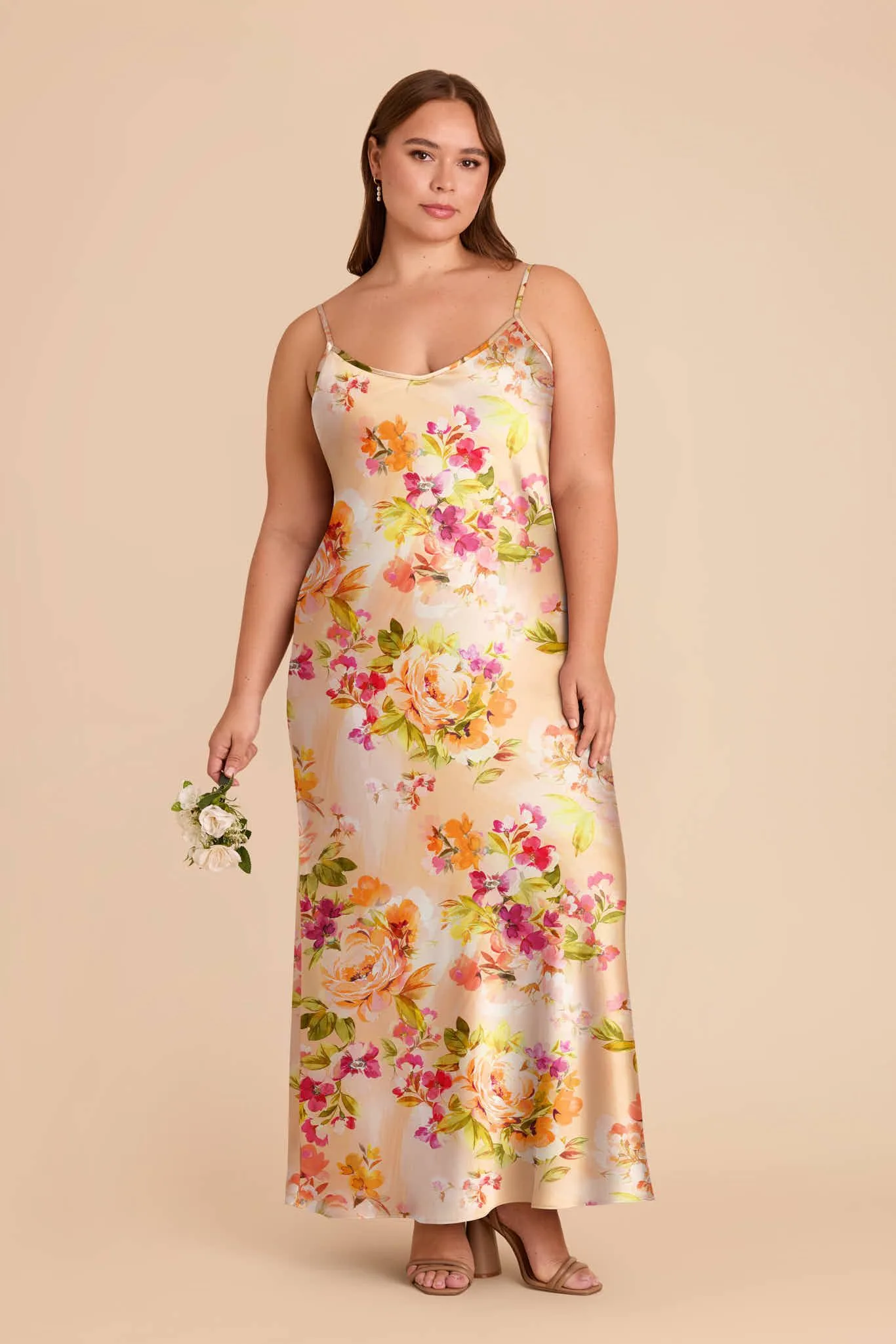 Alice Matte Satin Dress – Coral Sunset Peonies