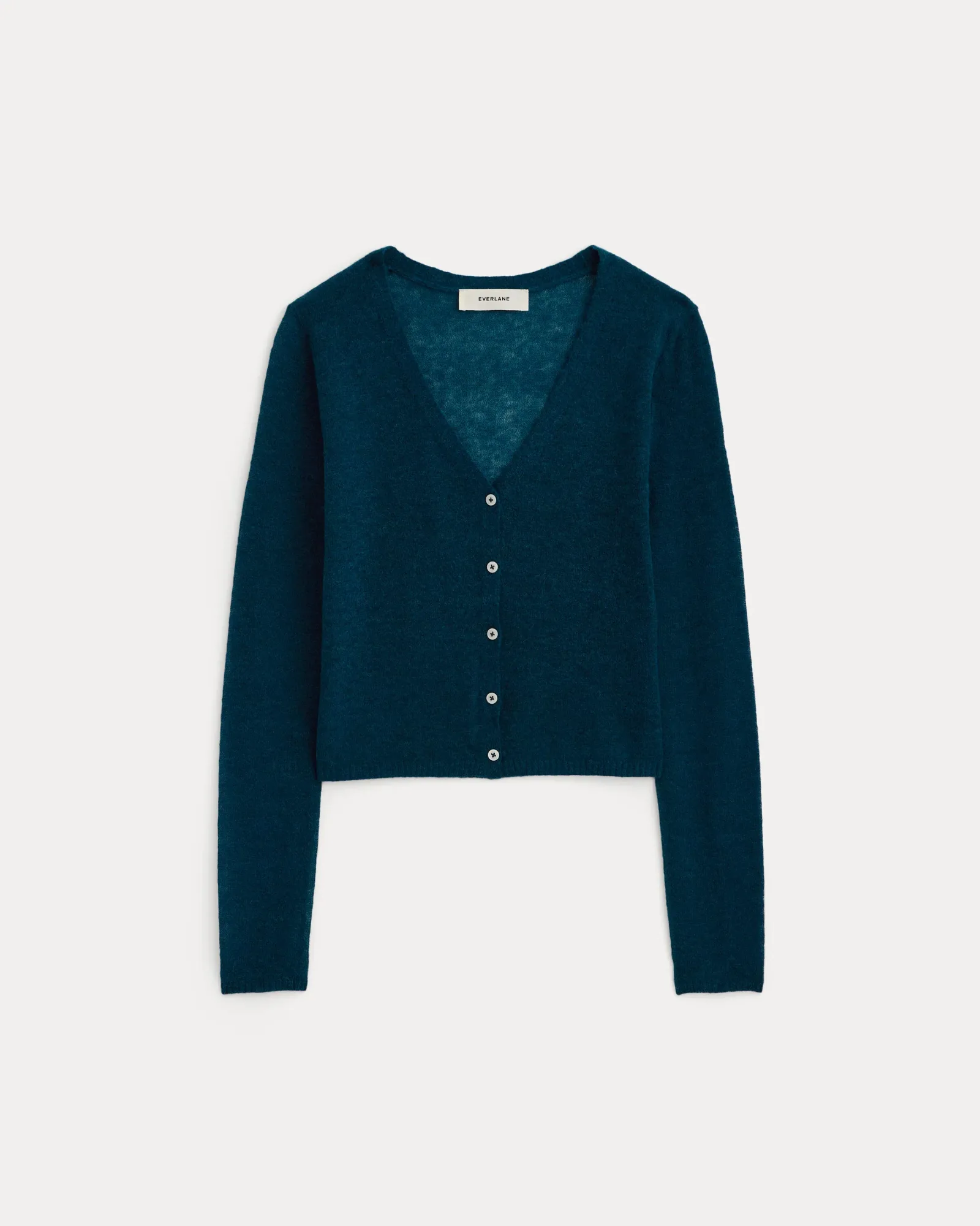 Air Alpaca Wide V Cropped Cardigan – Blue Wing Teal