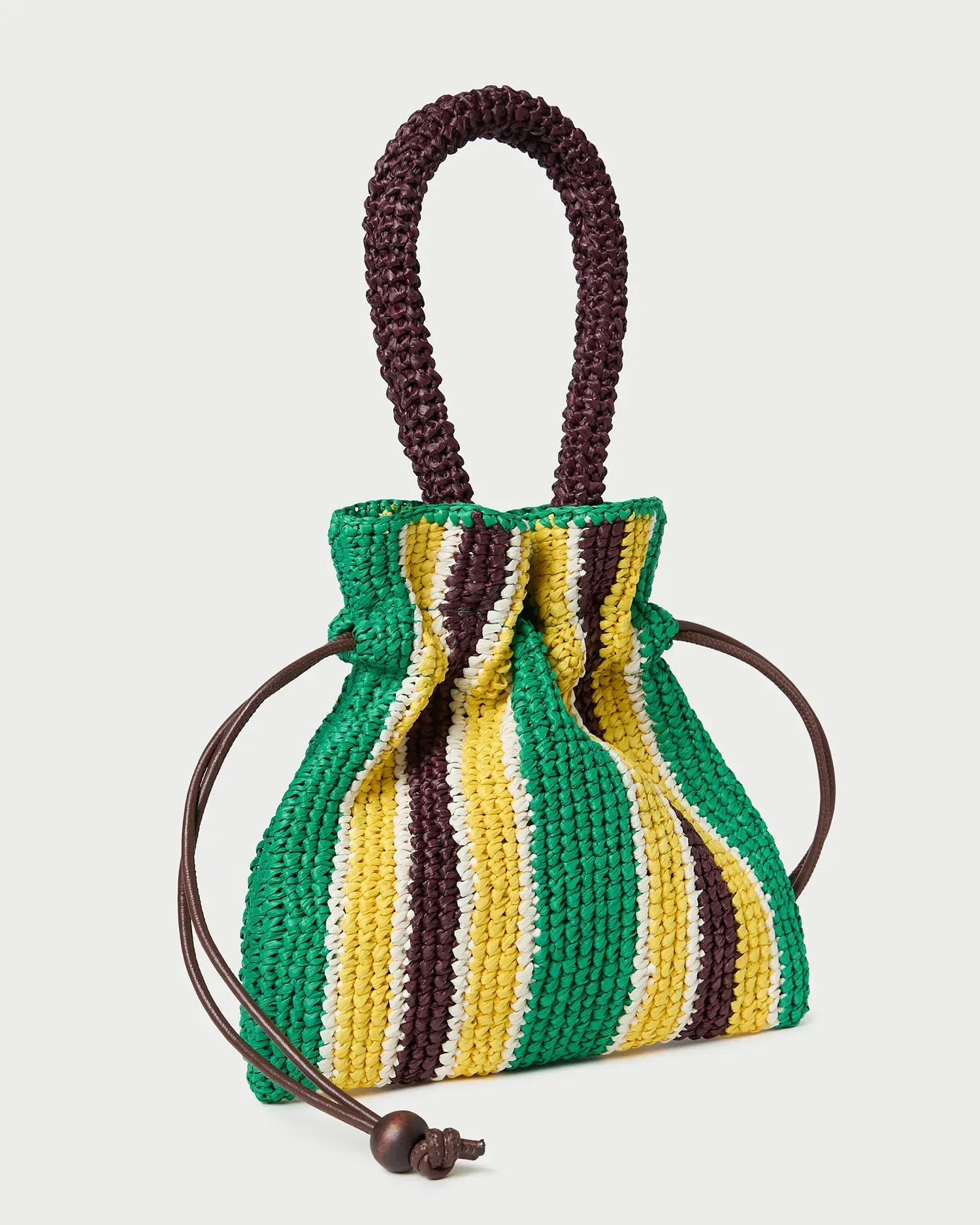 Kylie Green/Yellow Raffia Drawstring Pouch