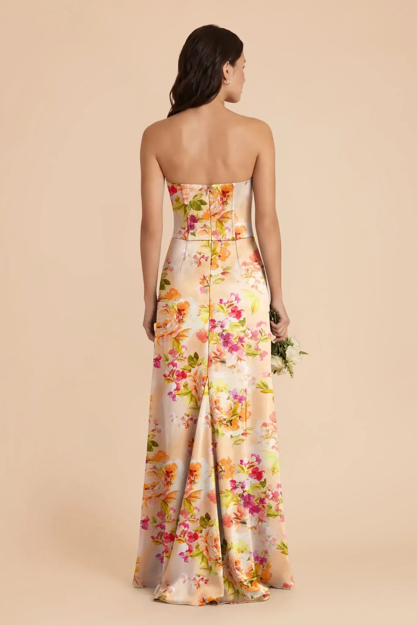 Billie Matte Satin Dress – Coral Sunset Peonies