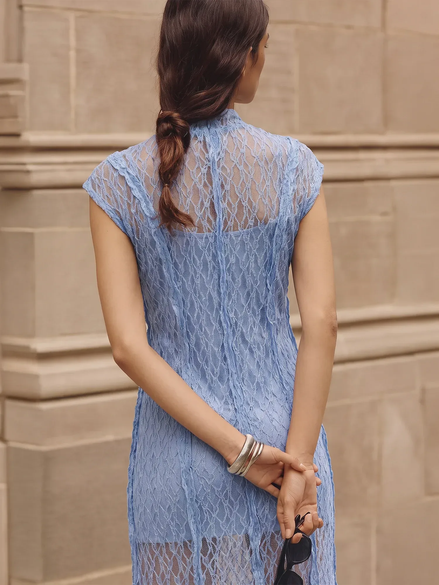Sleeveless Lace Overlay Midi Dress