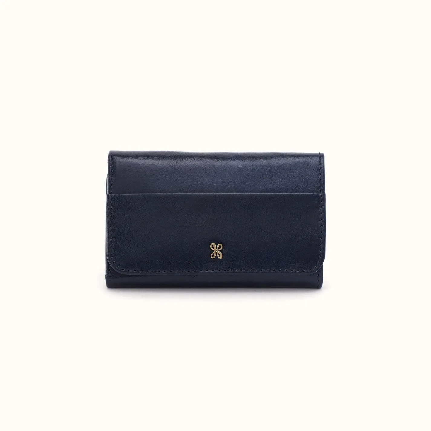 Jill Trifold Wallet In Polished Leather – Ink Navy