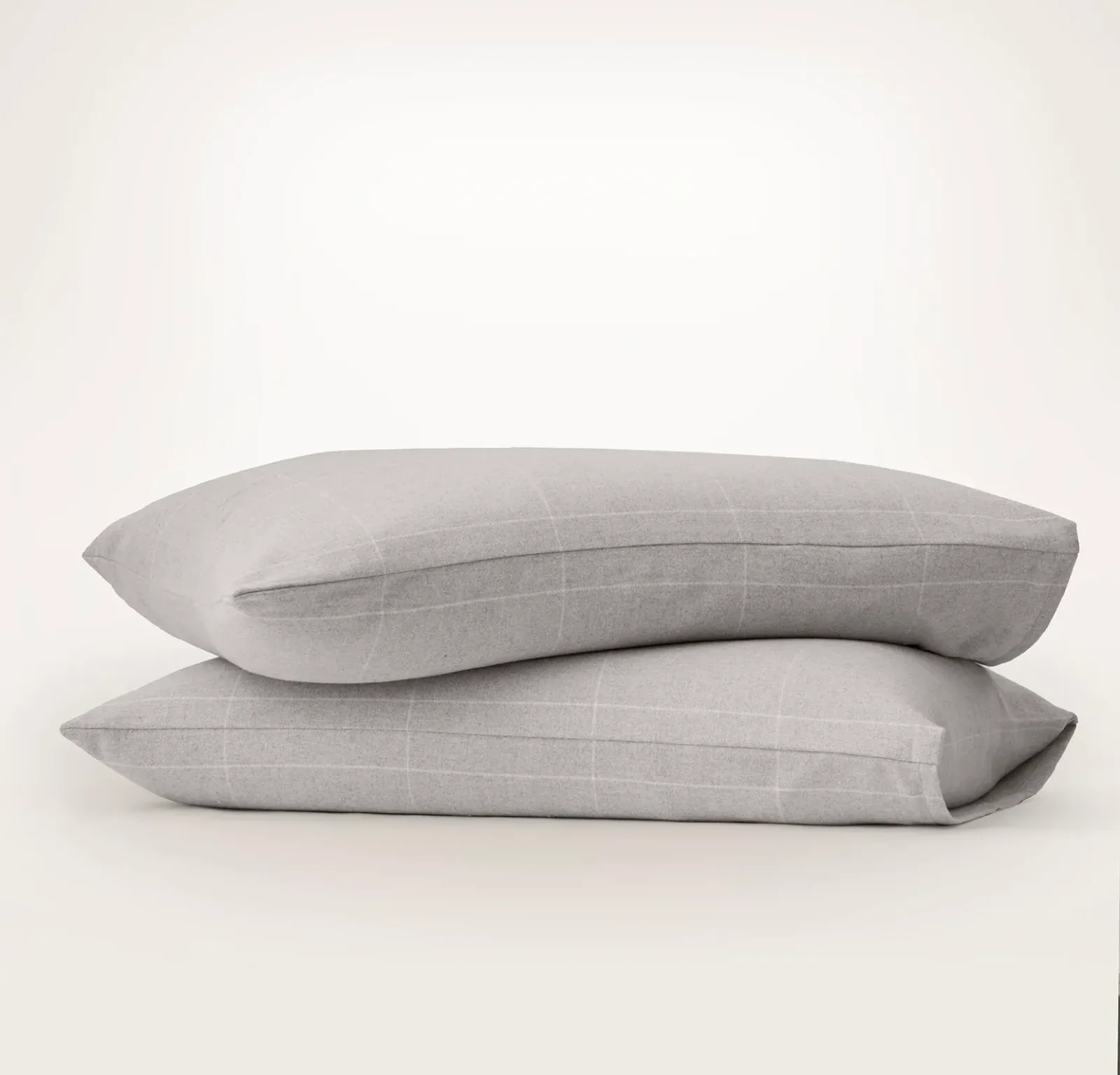 Flannel Pillowcase Set – Heathered Fog/Cream Windowpane