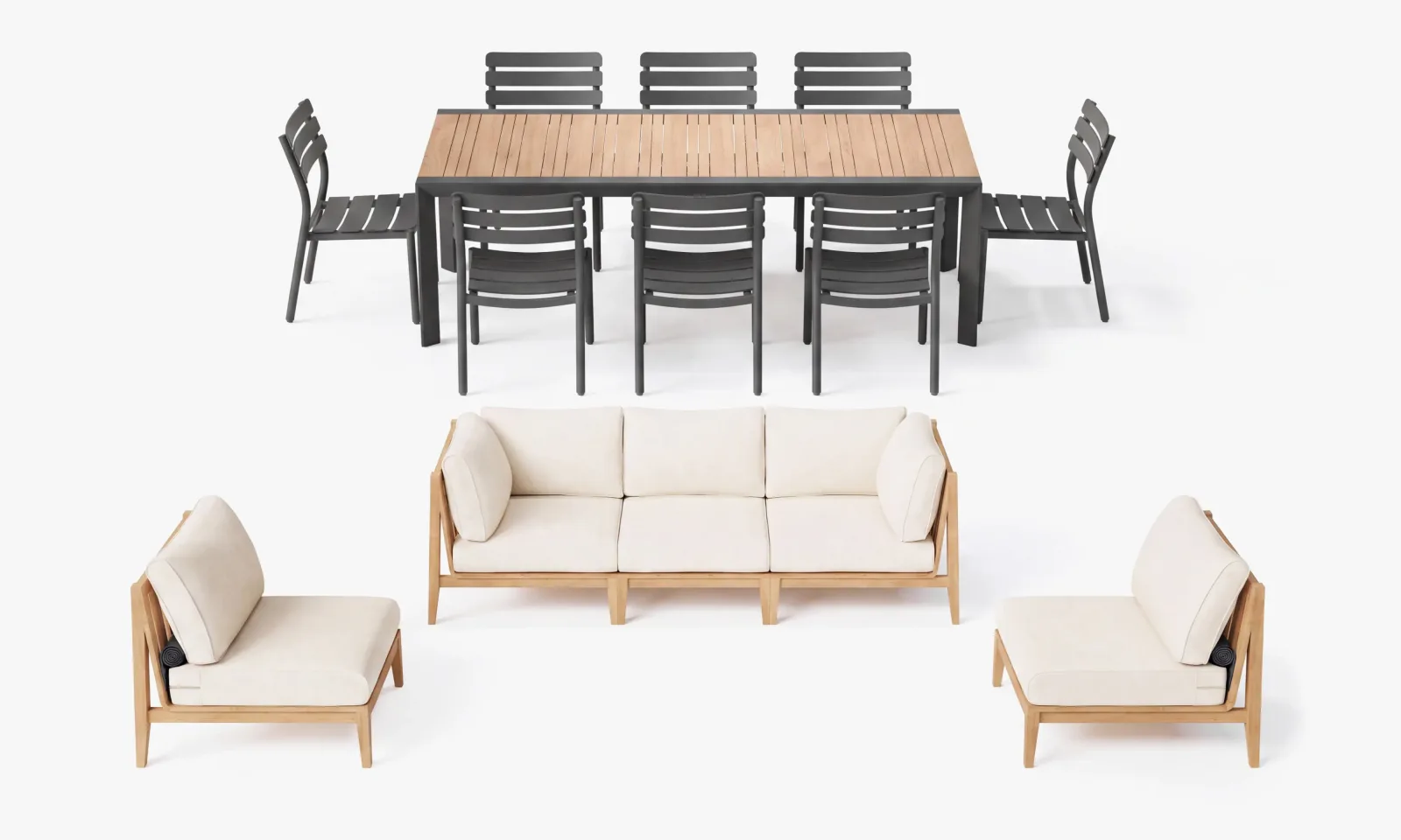 Teak Sofa + Extendable Dining Entertaining Set