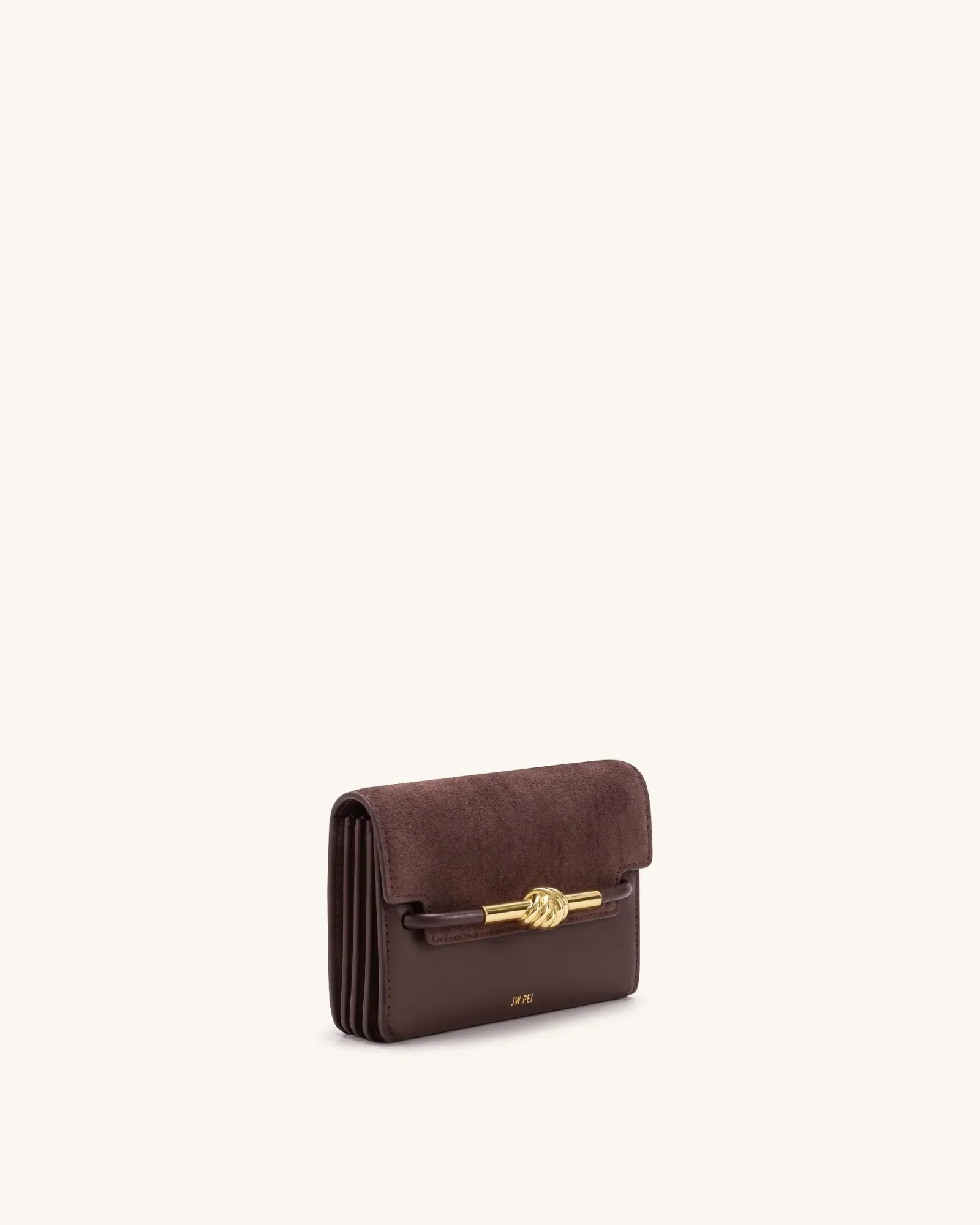 Lena Metal Rope Knot Faux Suede Flap Wallet – Brown