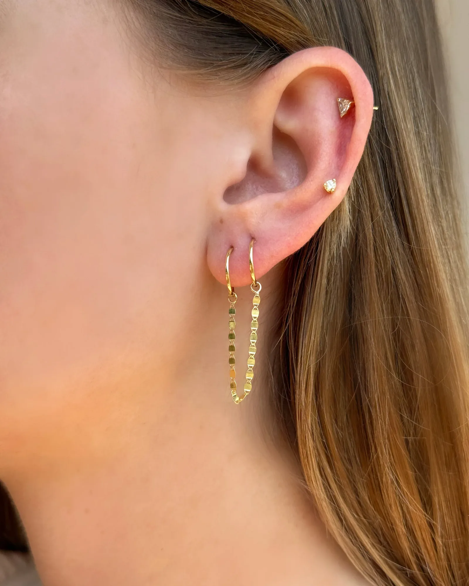 14k Gold Mirror Ear Chain