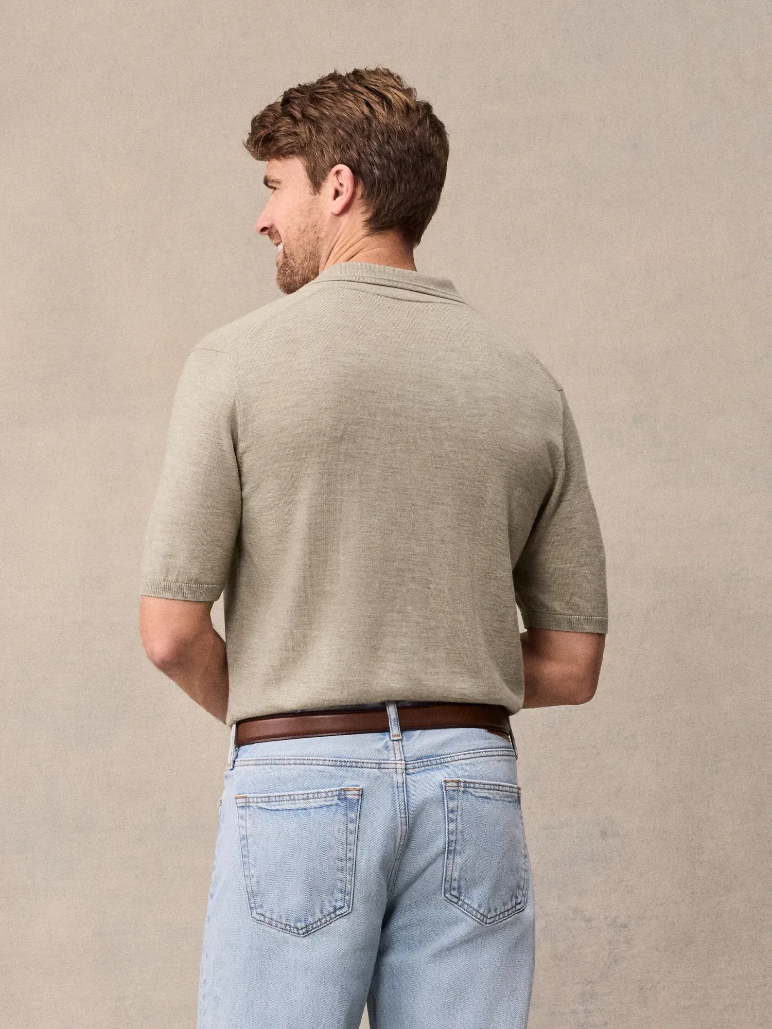 Oatmeal Short-Sleeve Sweater Polo