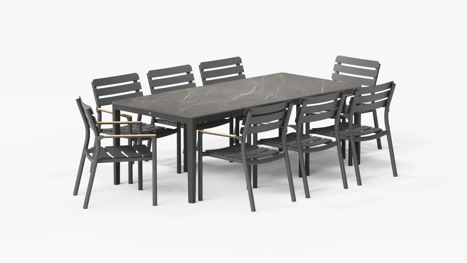 OuterStone Outdoor Dining Table + 8 595 Dining Armchairs