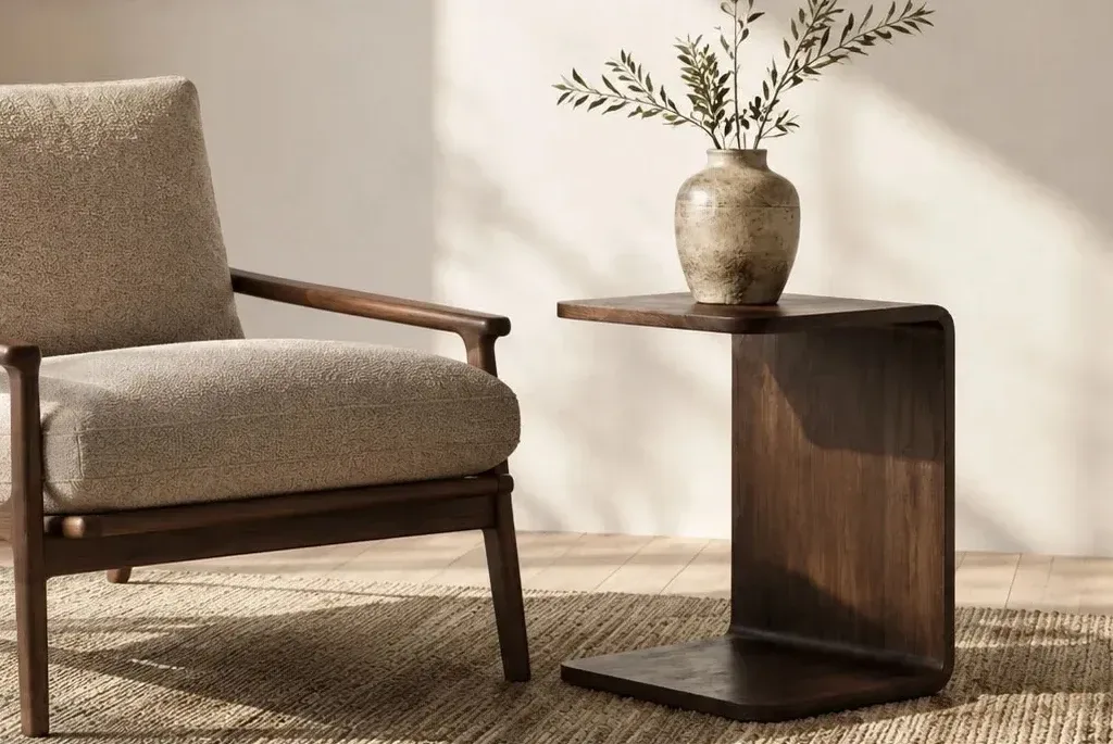 Curved Walnut C-Side Table