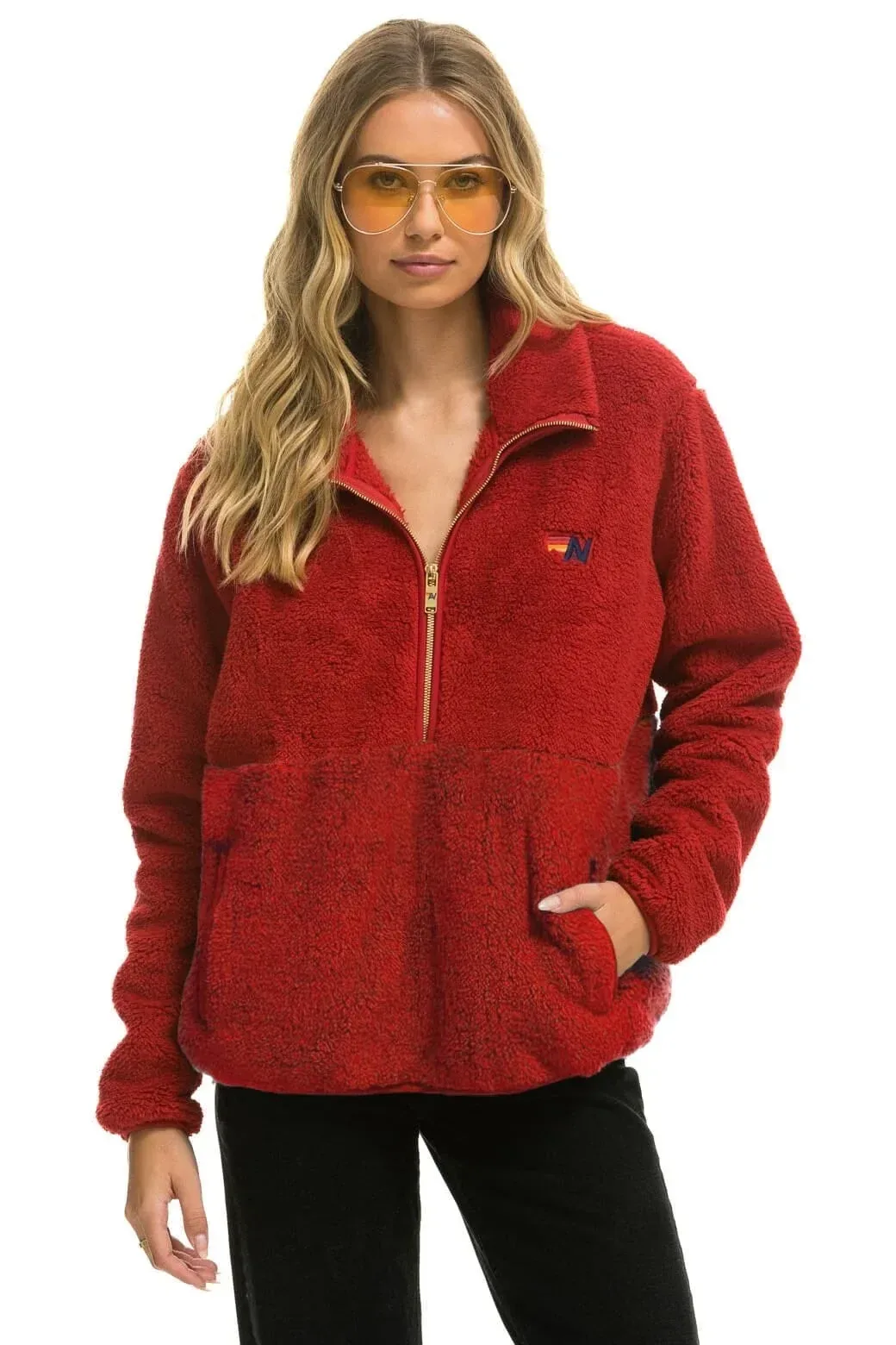 Teddy Unisex Half Zip Jacket – Cherry