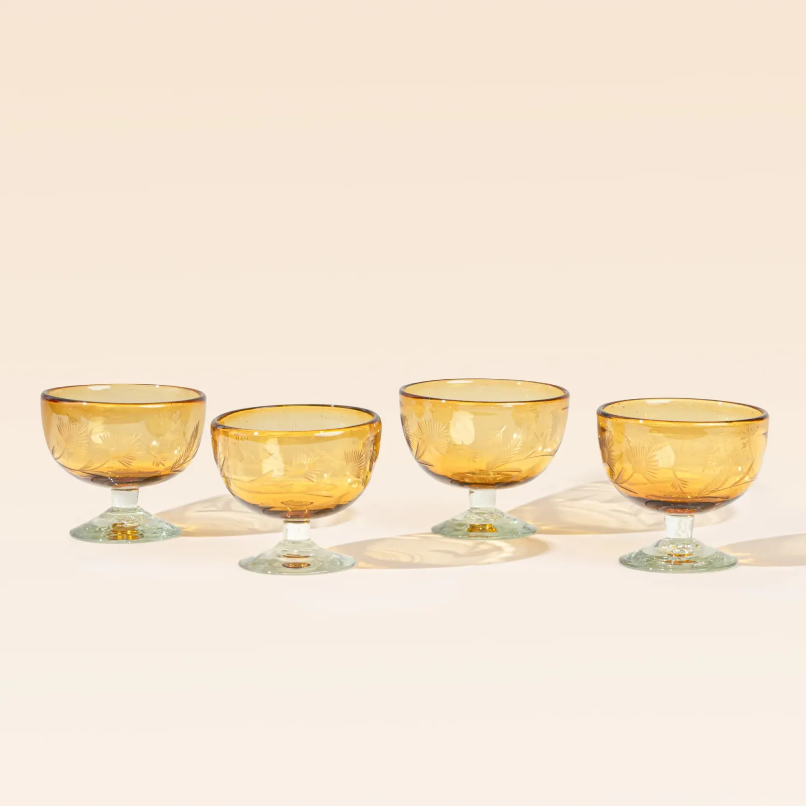 Etched Thistle Coupe, Set of 4