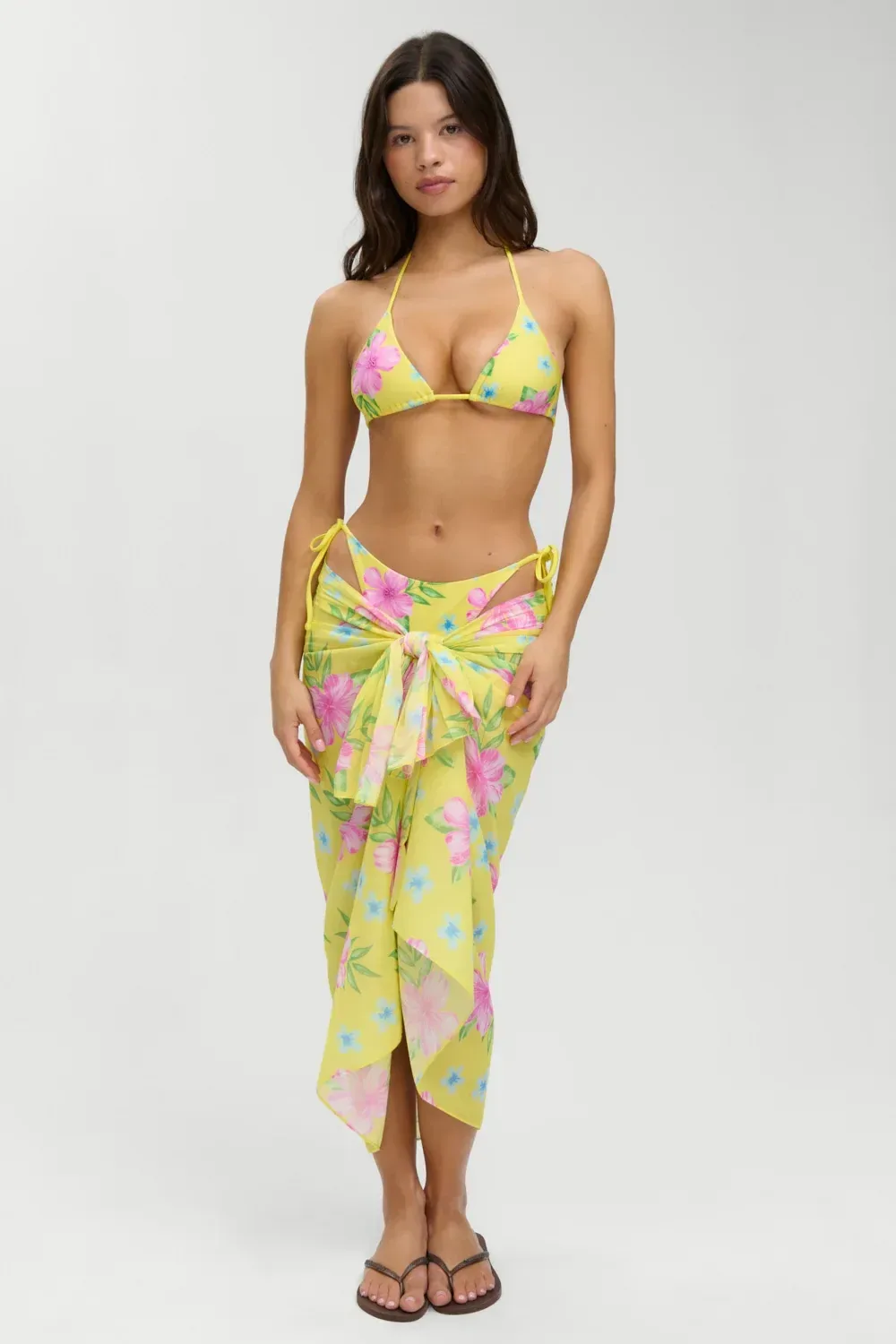 Alessia Floral Cotton Sarong – Hibiscus Lemonade