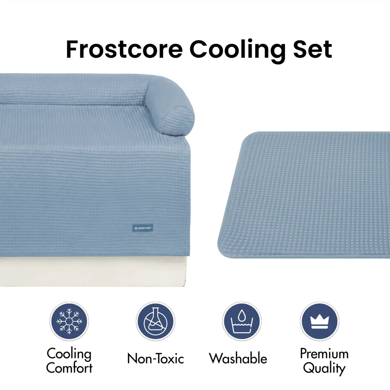 Frostcore™ Cooling Couch Cover Dog Bed and Cooling Mat Set – Waffle Ash Blue