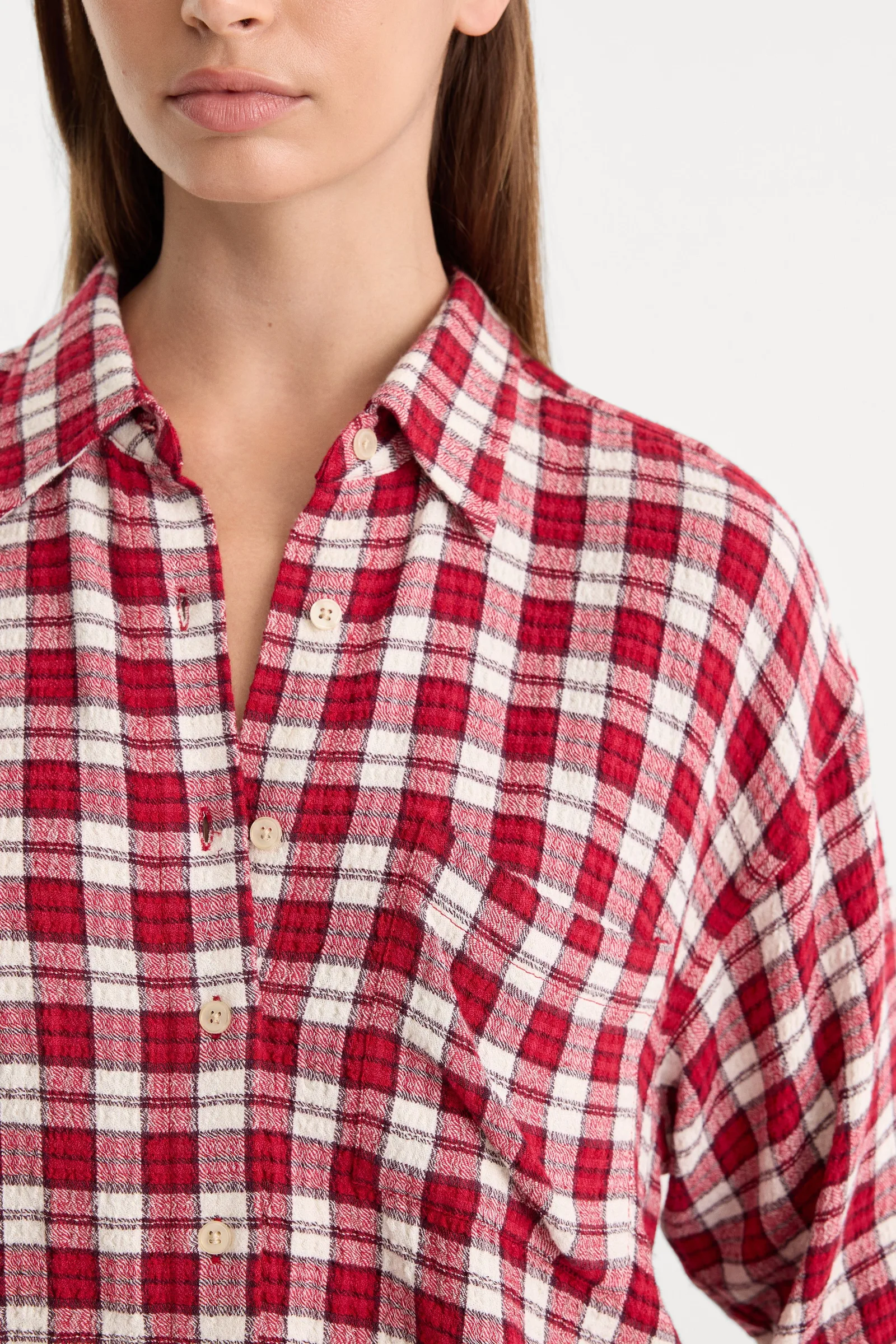 The Crinkle Easy Shirt – Carmine Plaid