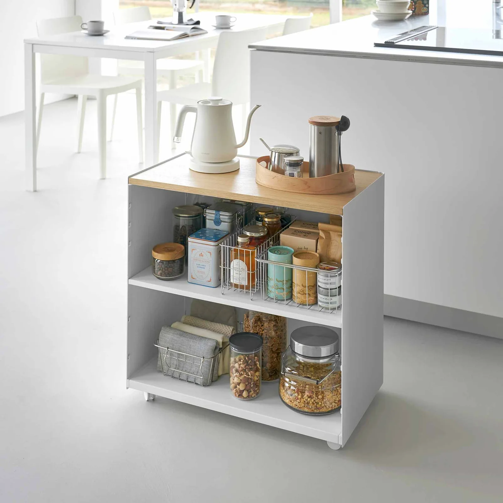 Mobile Hideaway Storage Cart (23" H) – Steel + Wood