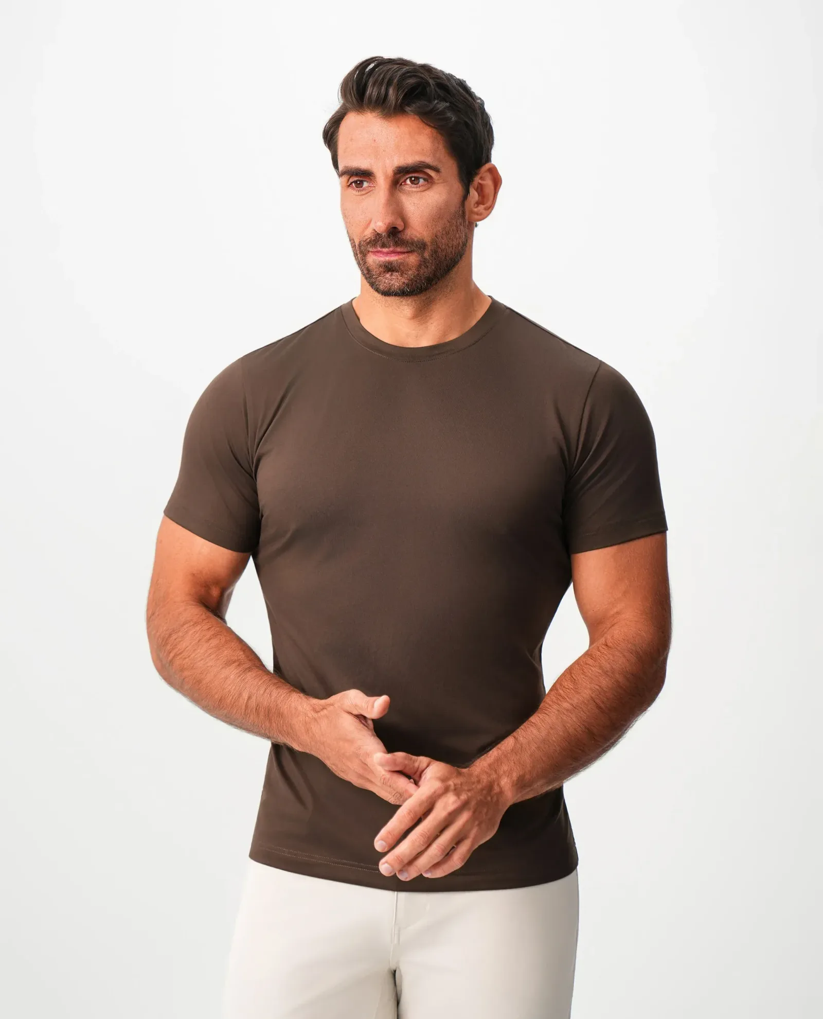 Brushed Mid-Weight Short Sleeve Crewneck – Dark Brown