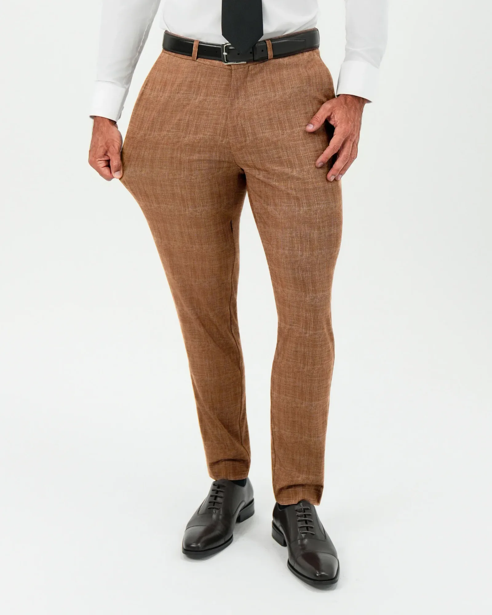 Athletic Fit Stretch Pants – Light Brown Crosshatch