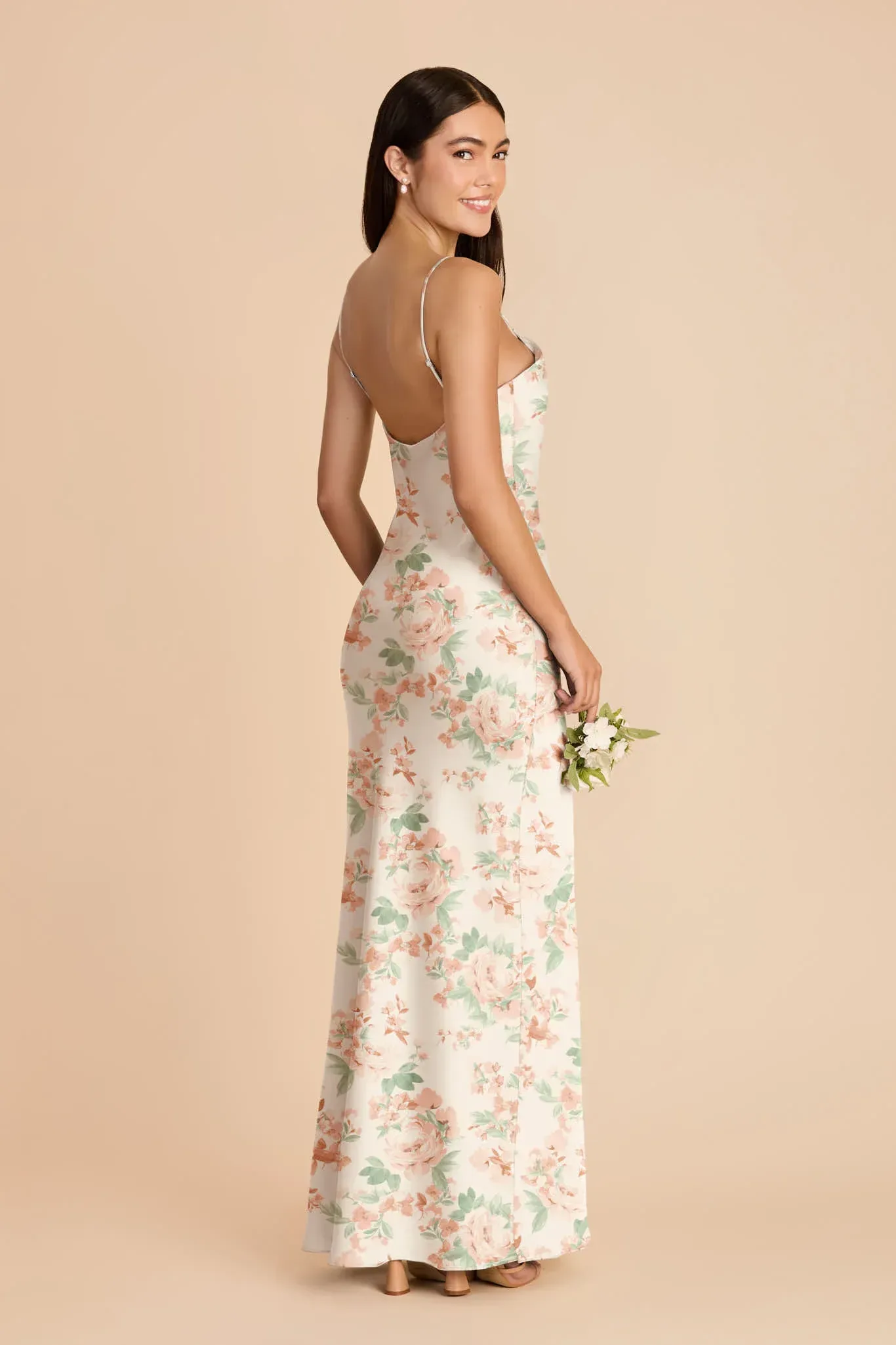 Alyse Matte Satin Dress – Dusty Apricot Peonies