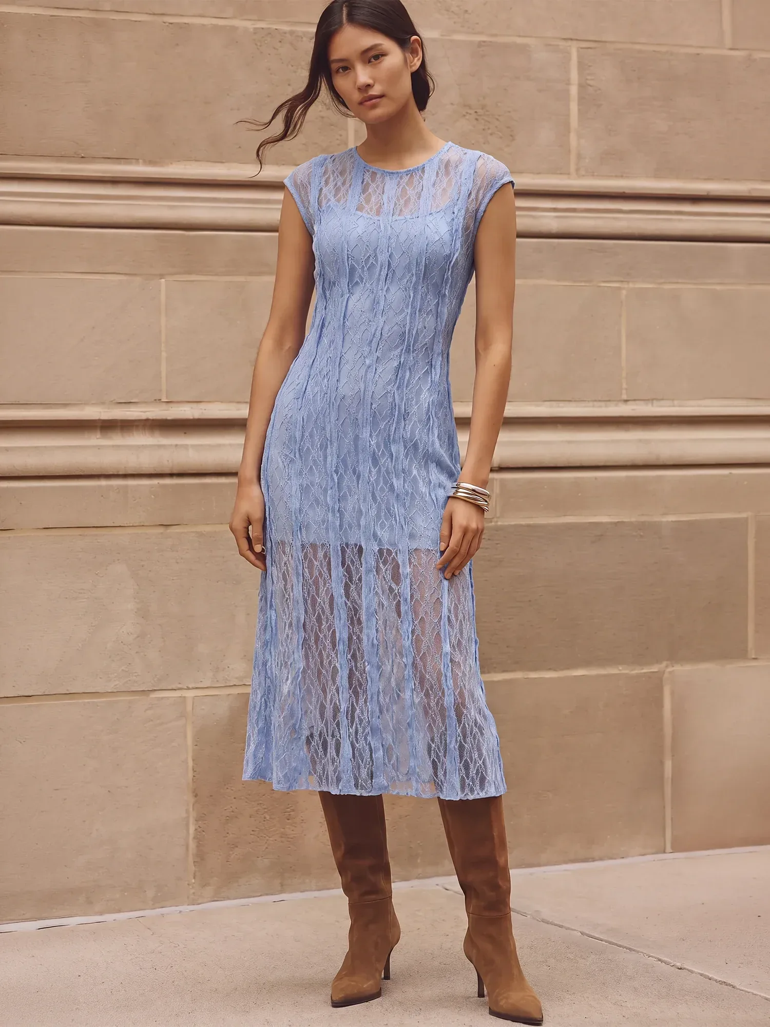 Sleeveless Lace Overlay Midi Dress