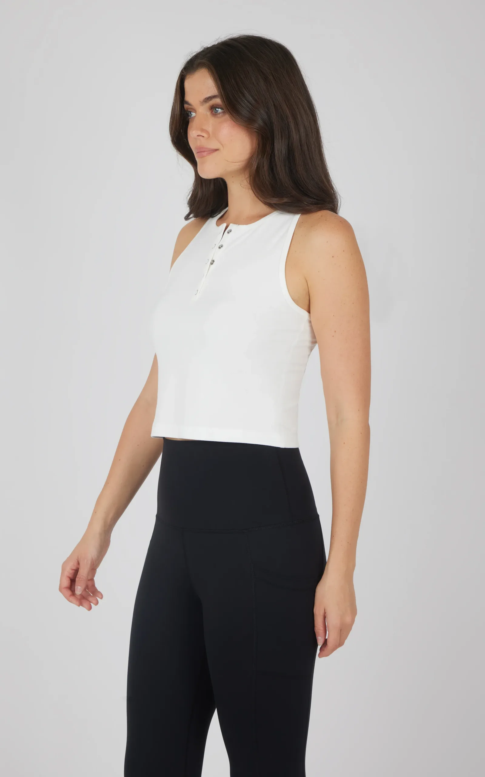 Heavenly Rib Adrienne Henley Crop Tank W/O Shelf Bra