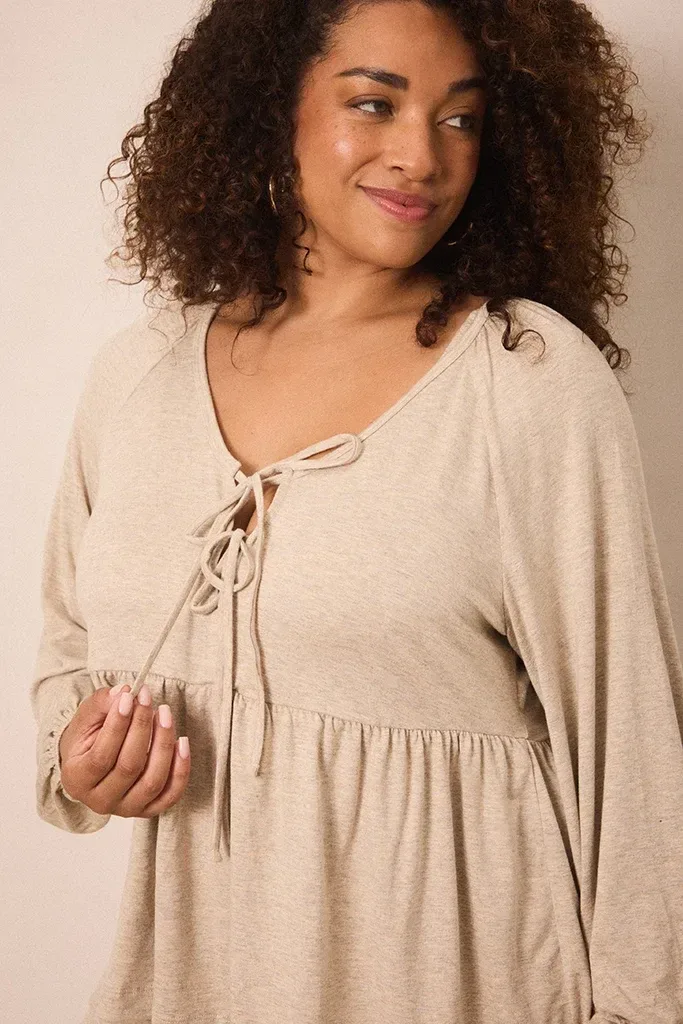 Flax Tie-Top Long-Sleeve Women’s Sleep Set