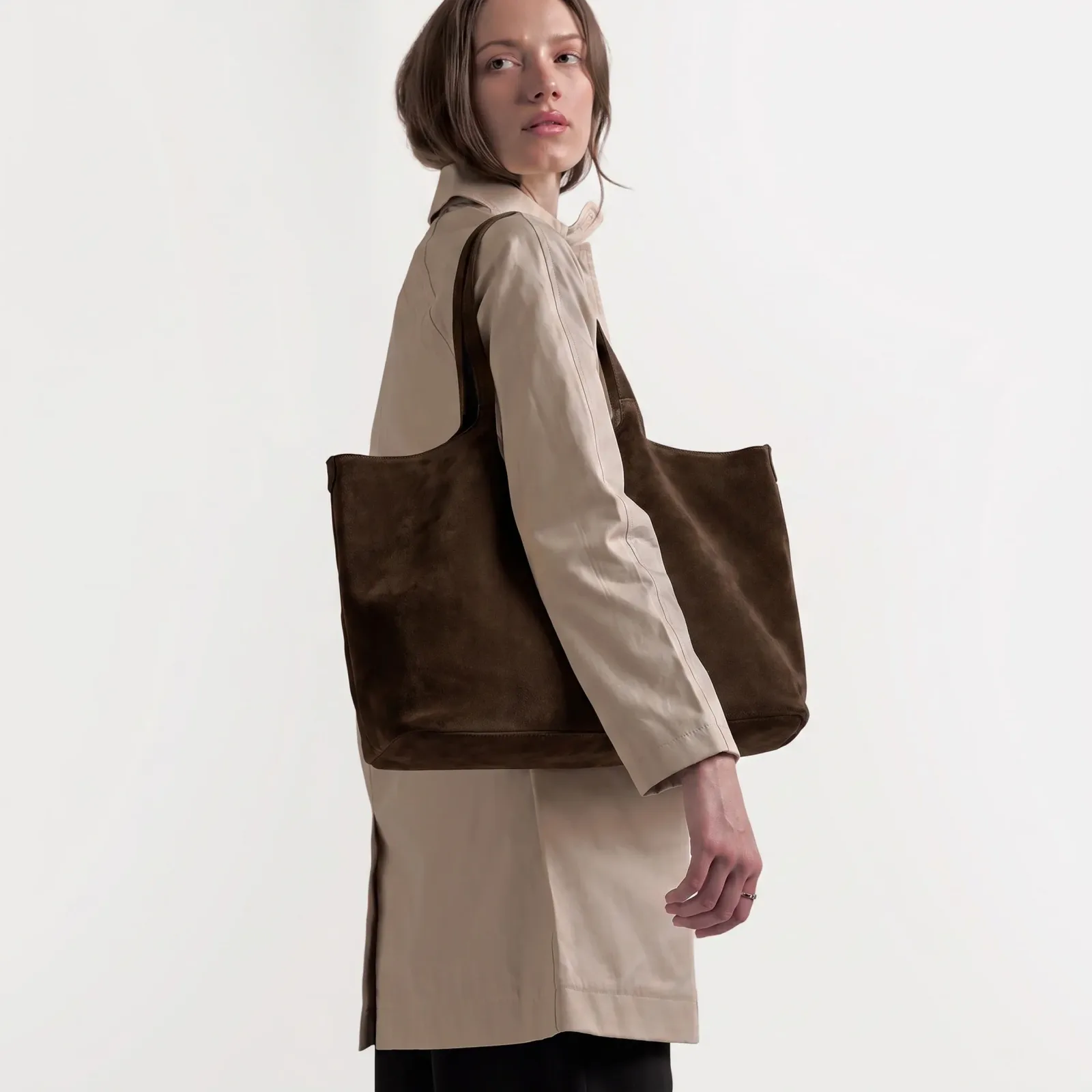 Mia Horizontal Tote Tobacco Suede