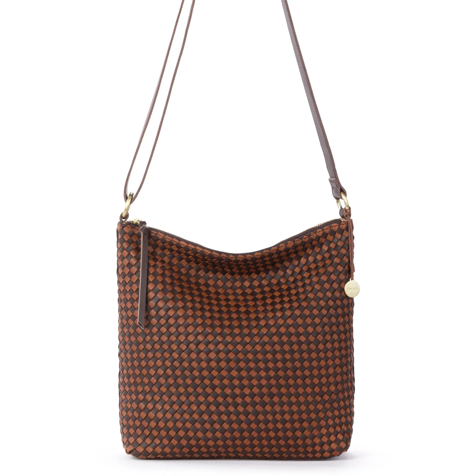 Lucia Crossbody – Leather – Woven Mahogany Cognac
