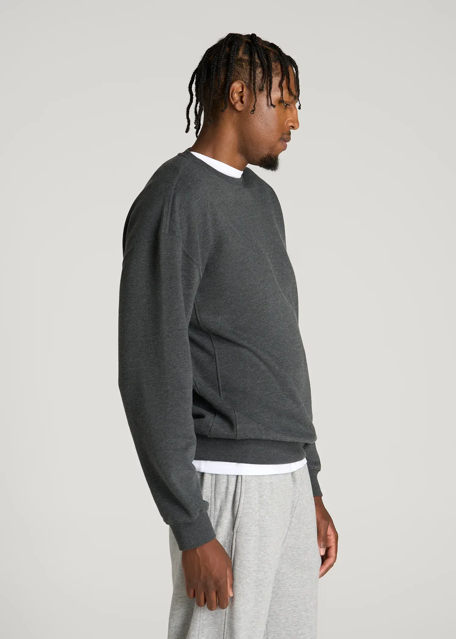 Everyday Fleece Crewneck for Tall Men in Charcoal Mix