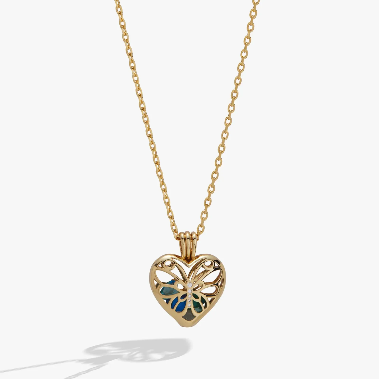 Heart & Butterfly Birthstone Shaker Necklace