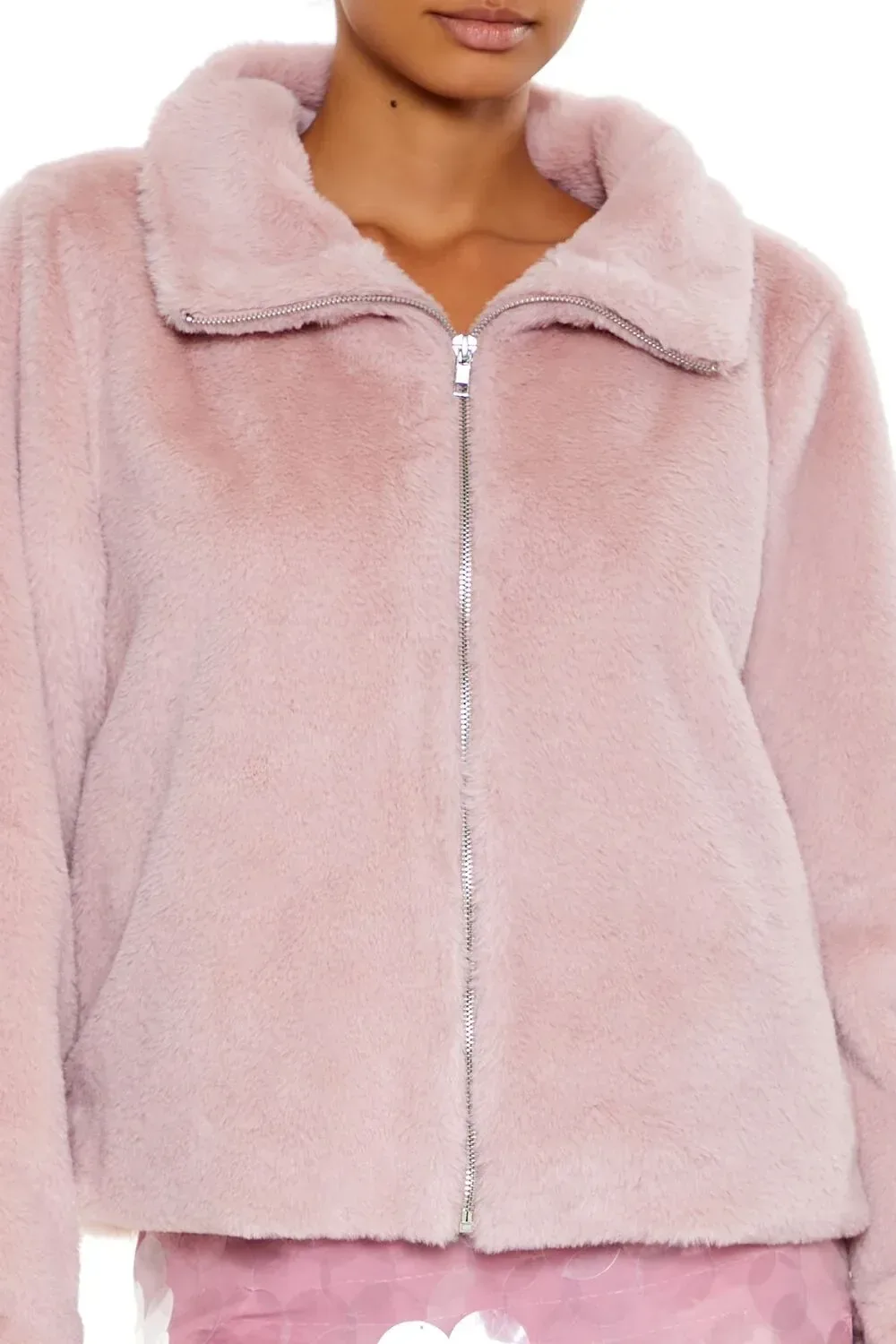 Faux Fur Zip-Up Coat